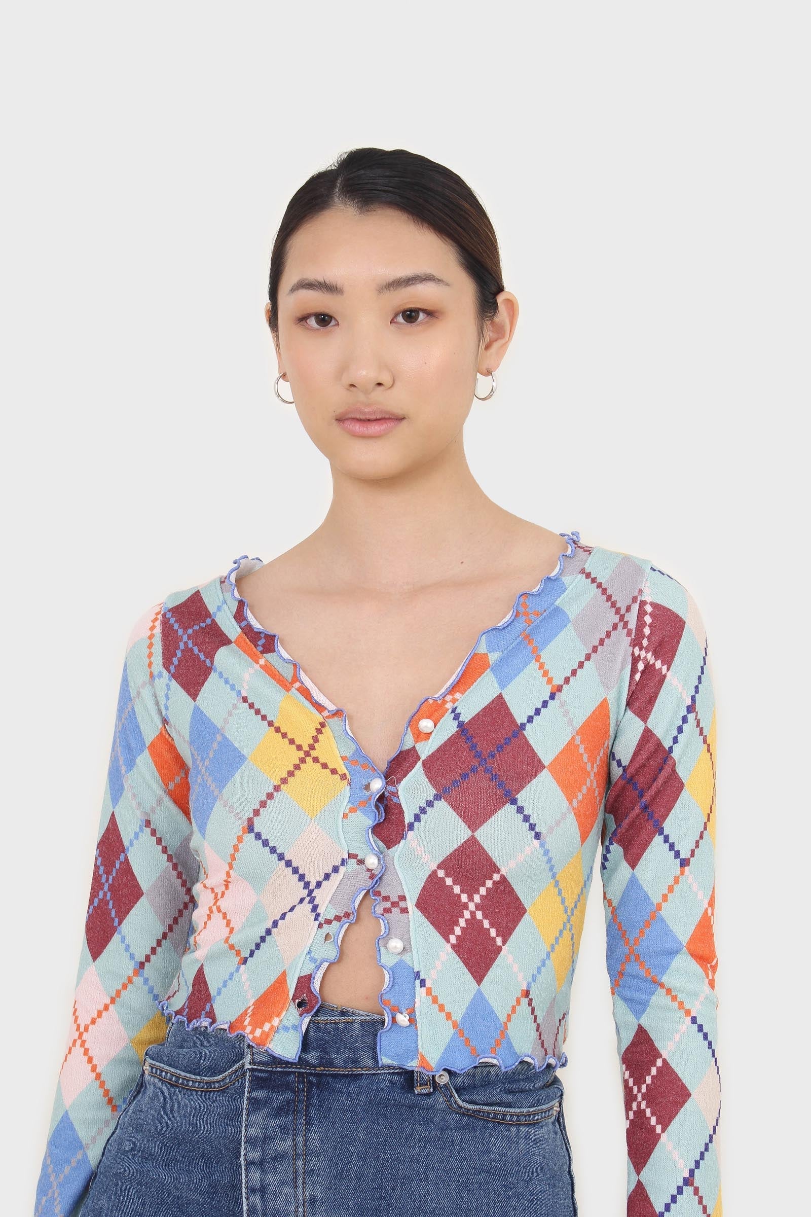 Mint multicoloured argyle button up top_2