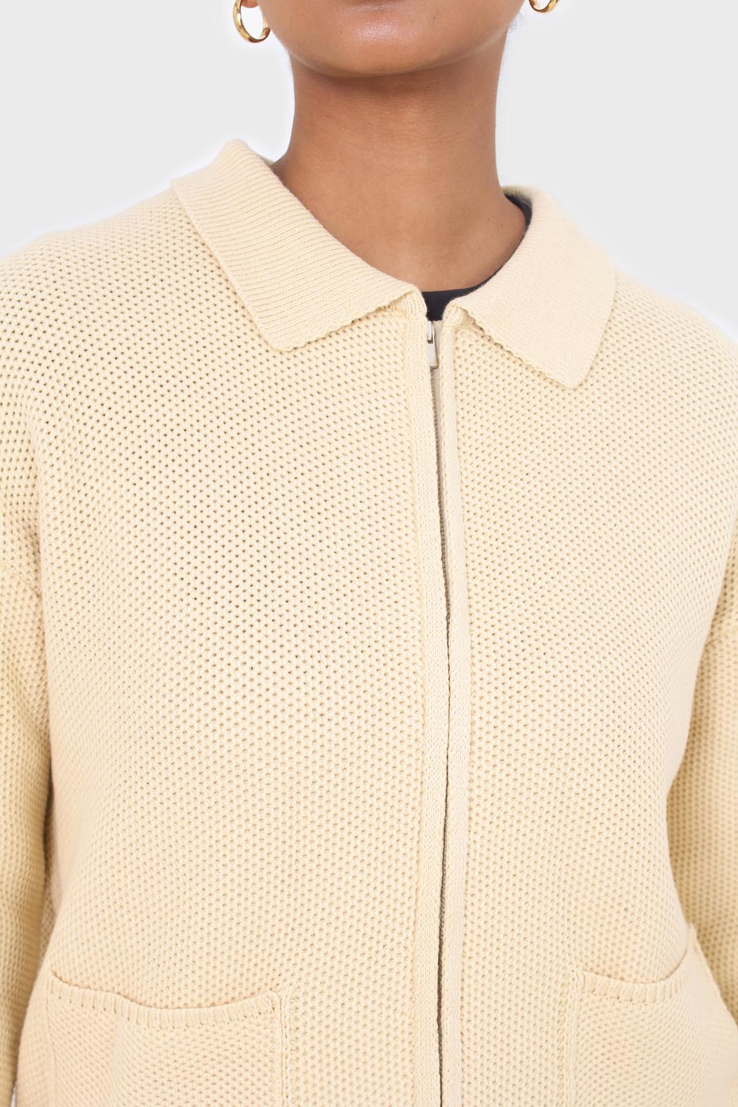 Pale yellow waffle zip up cardigan_3