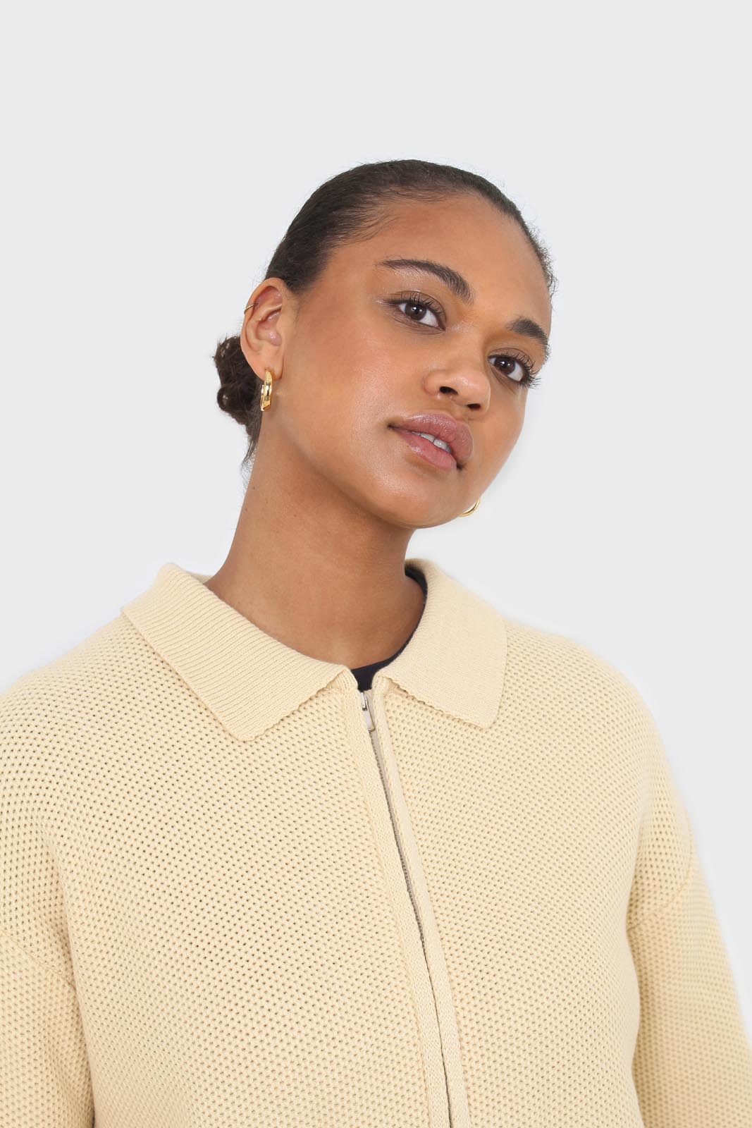 Pale yellow waffle zip up cardigan_5