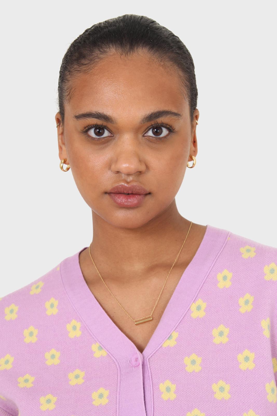 Lilac and yellow intarsia daisy cardigan_7