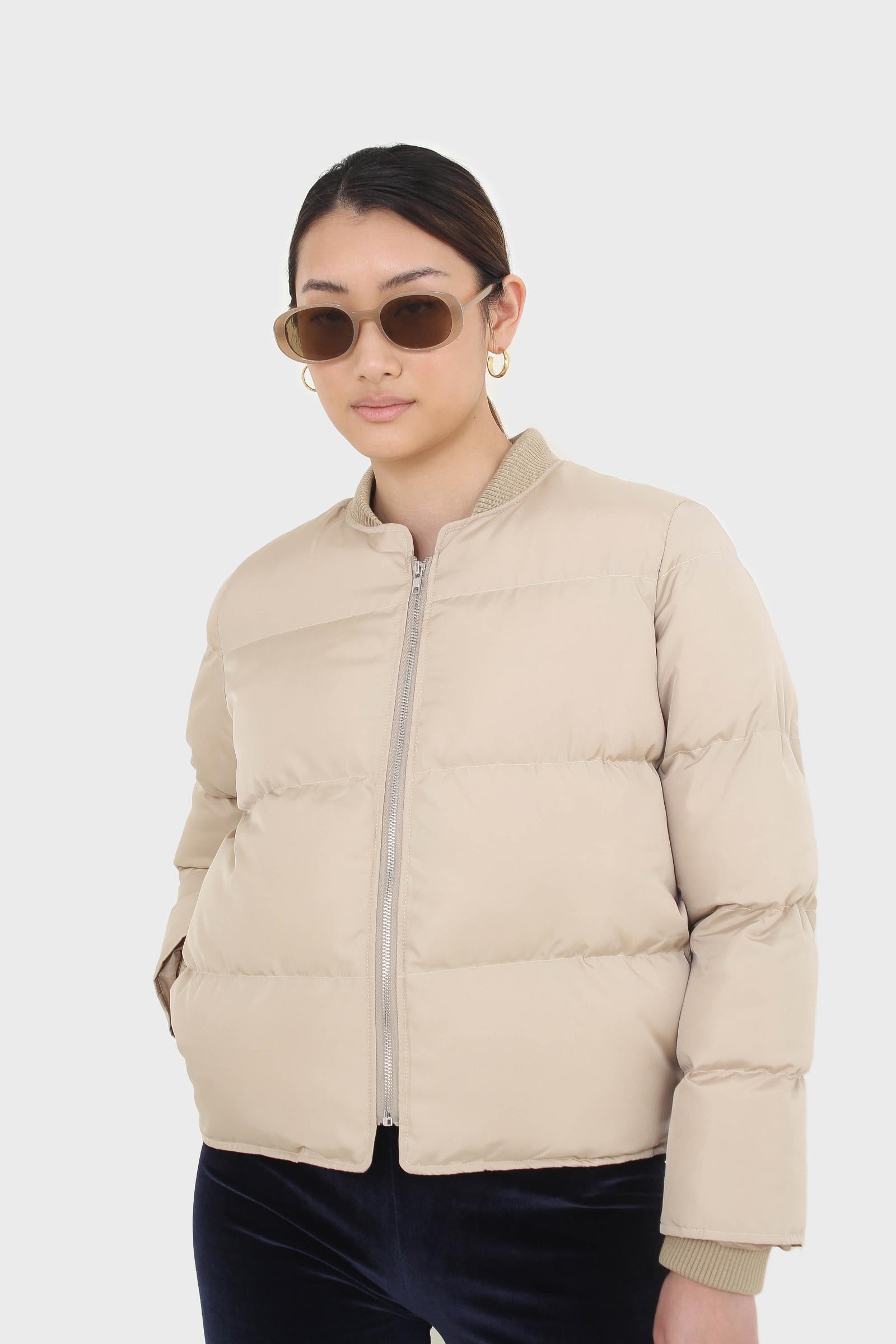 Beige round neck puffer jacket_1