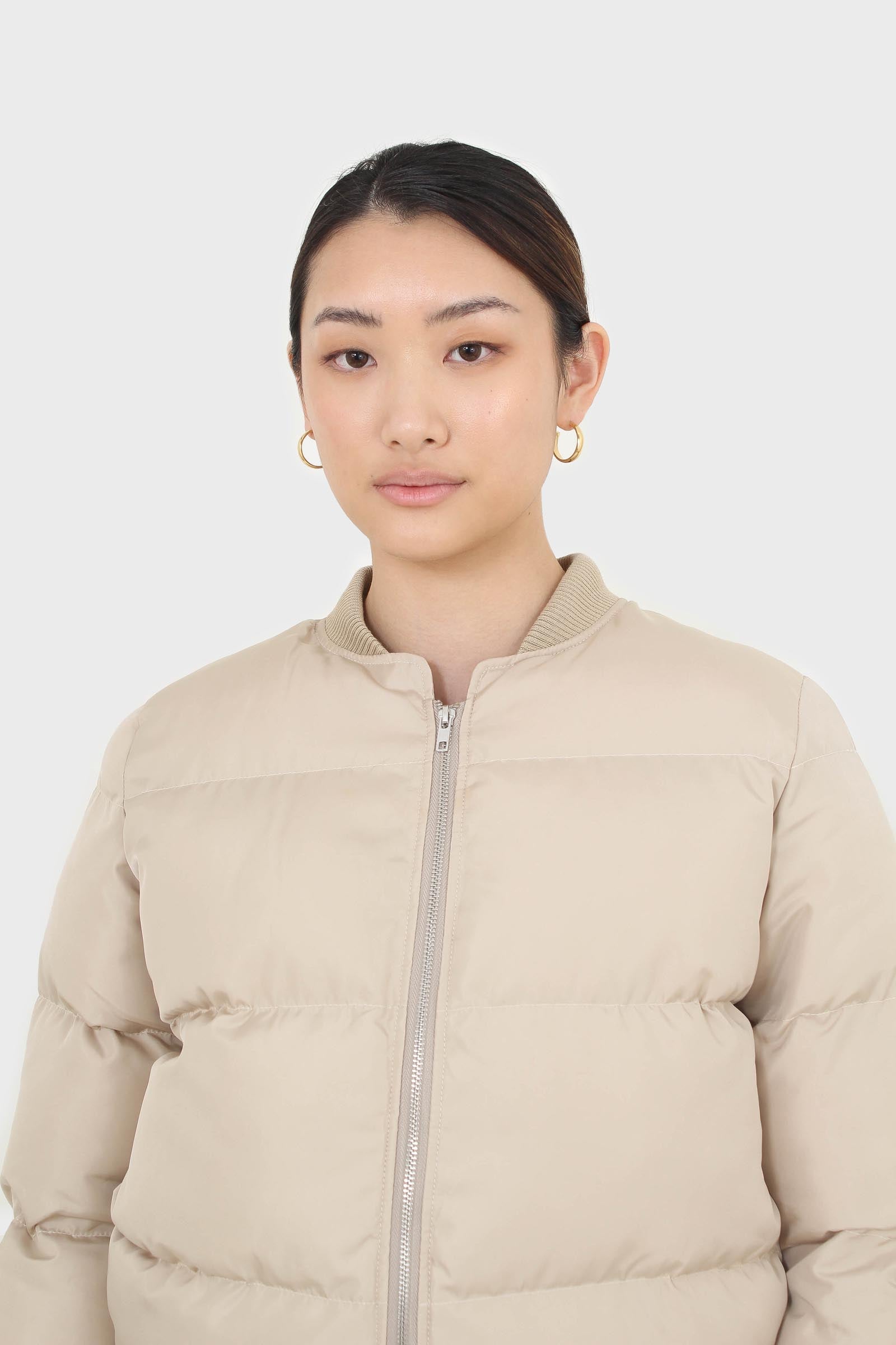 Beige round neck puffer jacket_7