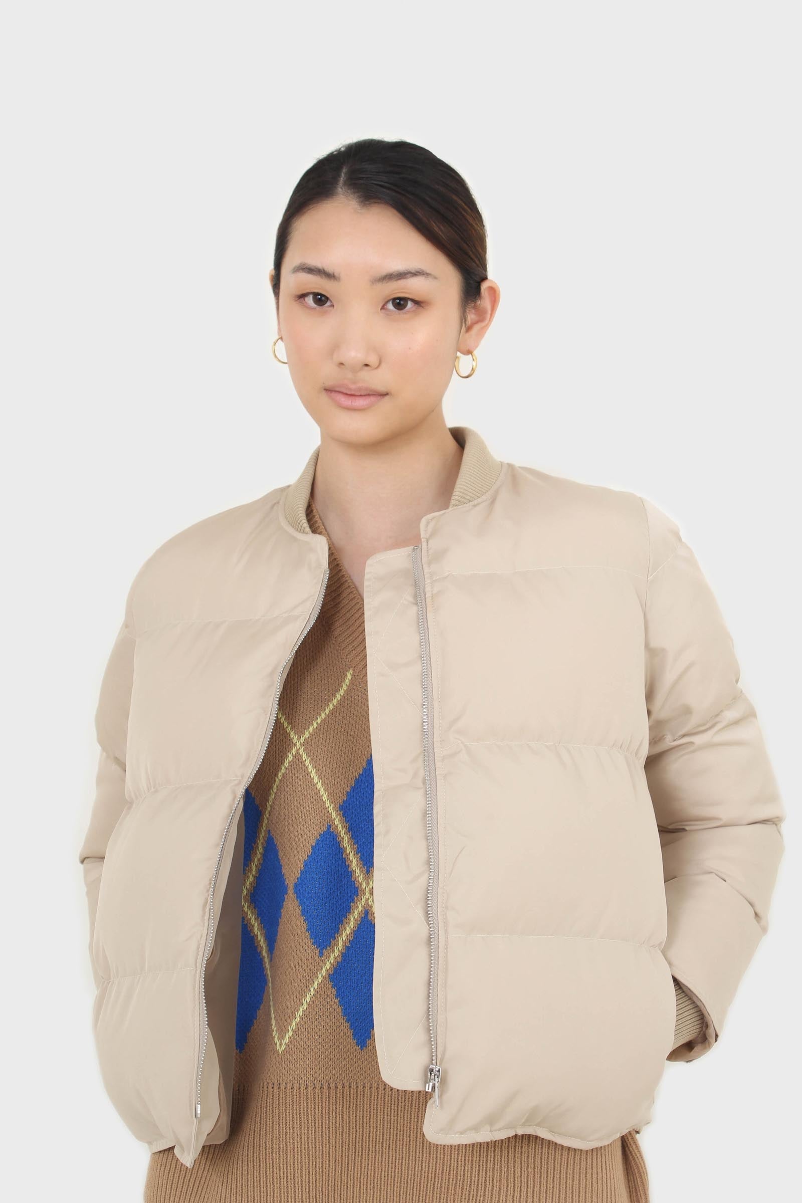 Beige round neck puffer jacket_8