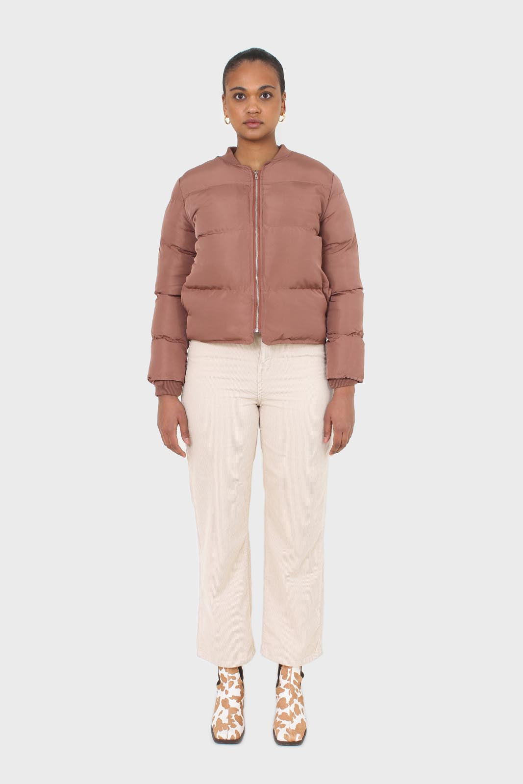 Brown round neck puffer jacket_10