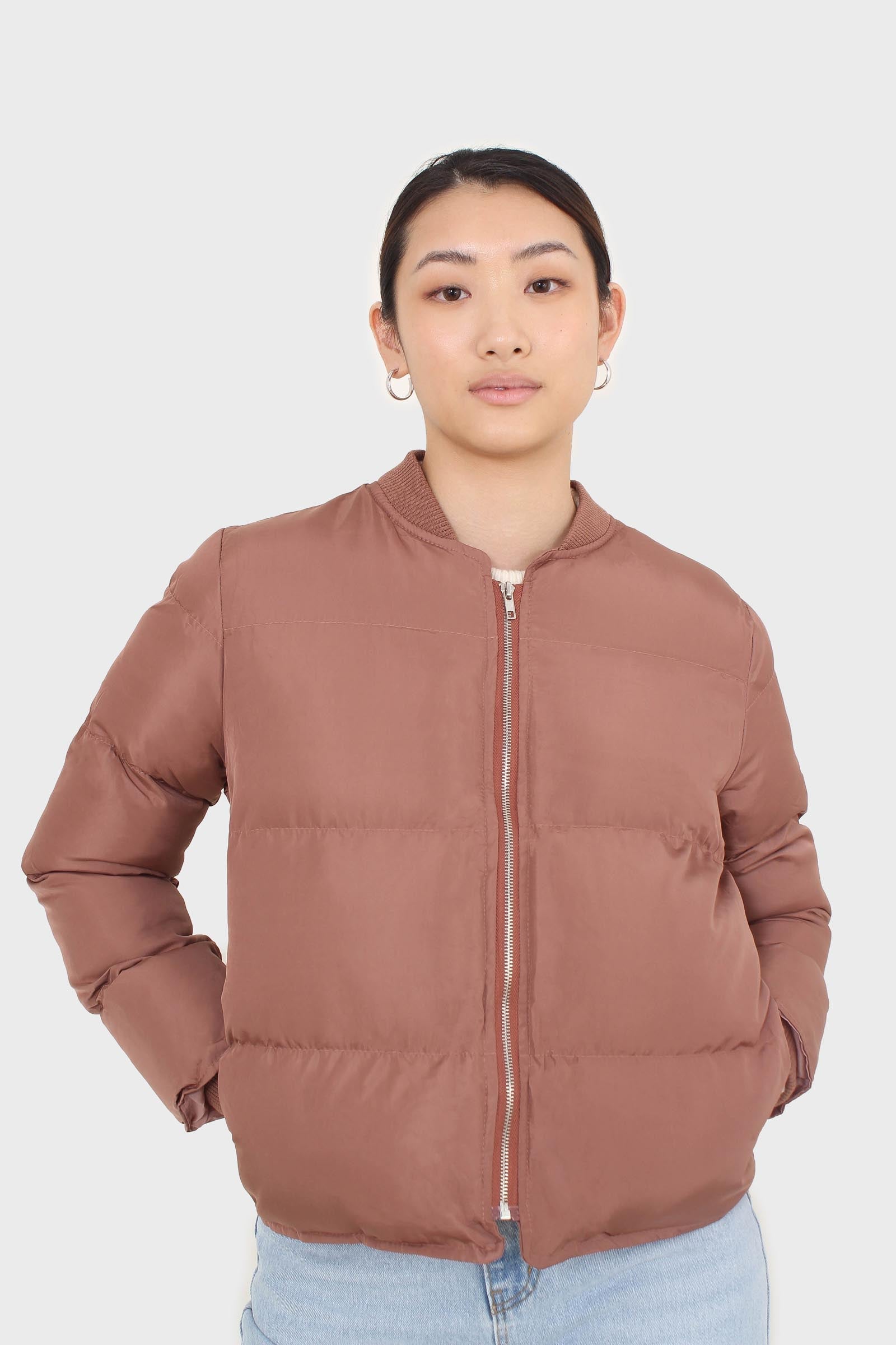 Brown round neck puffer jacket_2