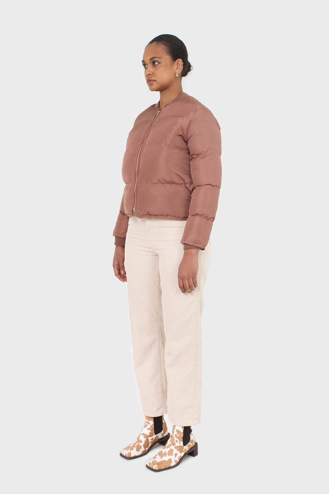 Brown round neck puffer jacket_11