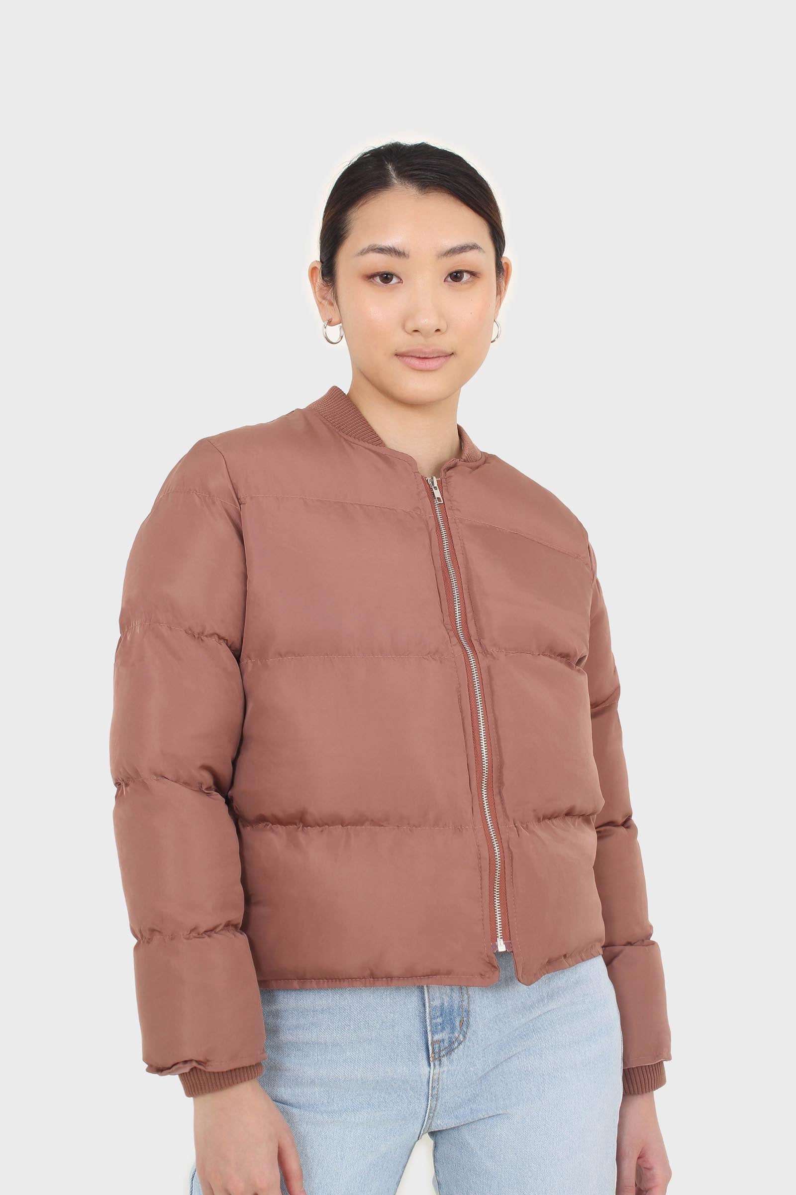 Brown round neck puffer jacket_6