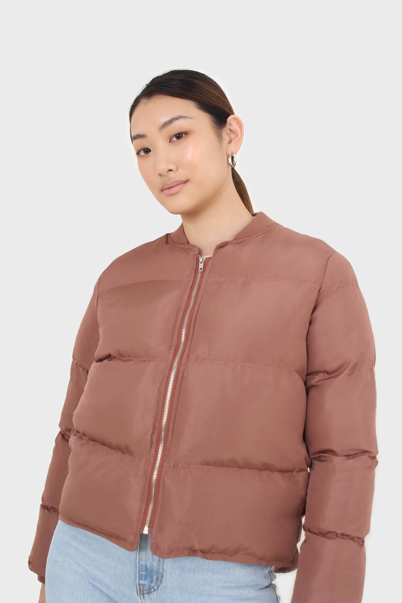 Brown round neck puffer jacket_7
