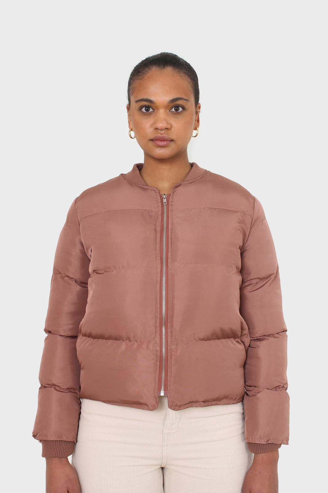 Brown round neck puffer jacket_15