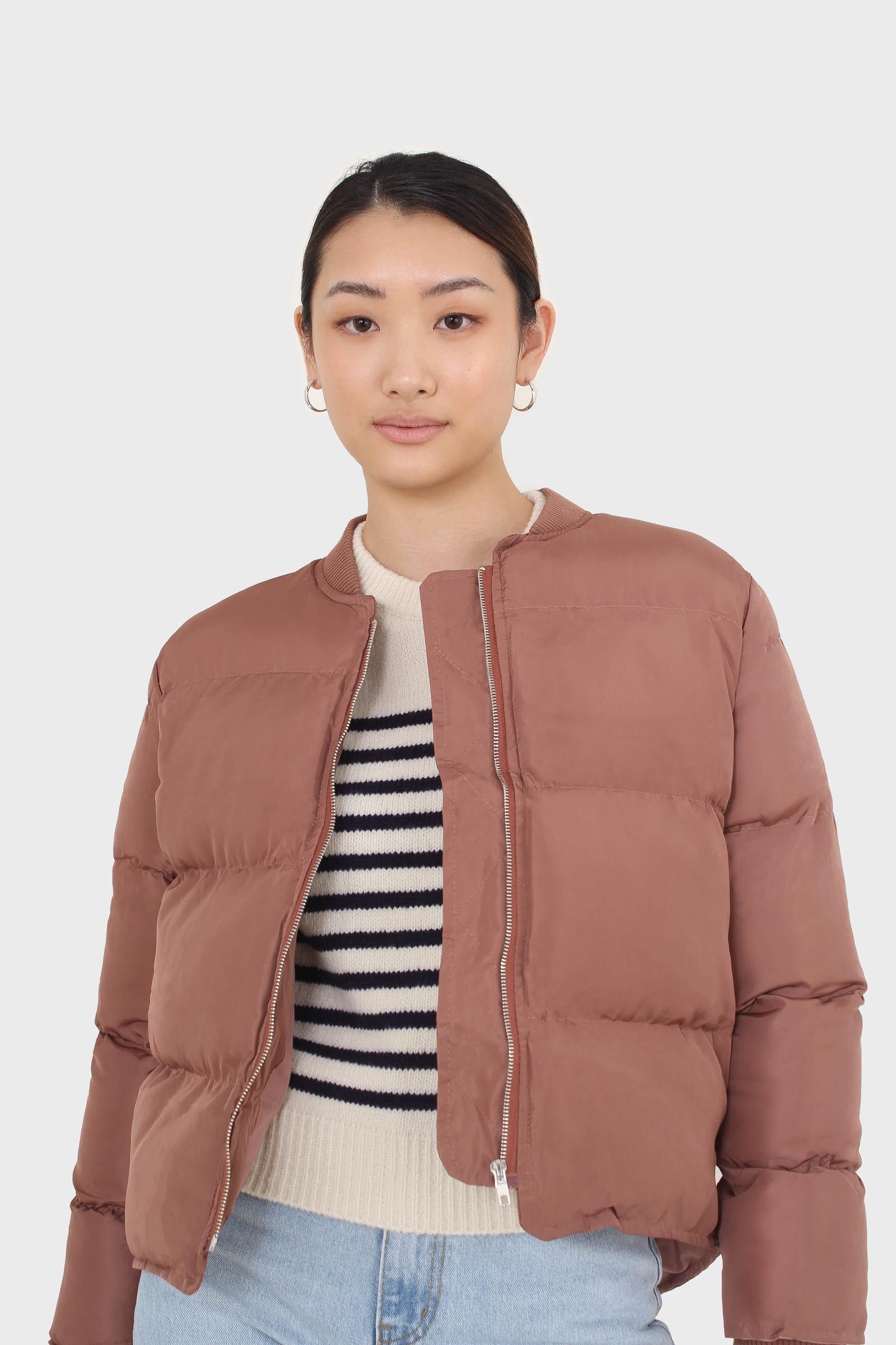 Brown round neck puffer jacket_3