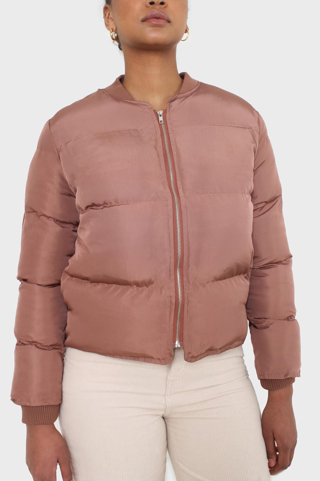 Brown round neck puffer jacket_16