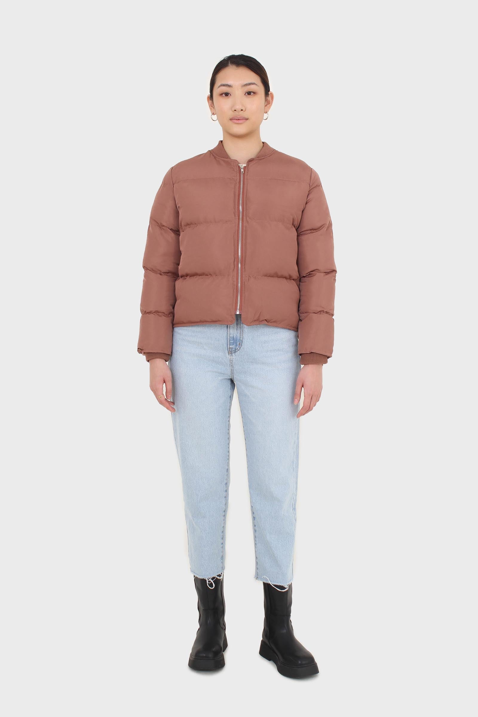 Brown round neck puffer jacket_4