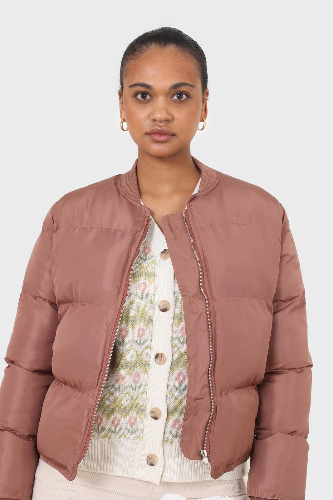 Brown round neck puffer jacket_14