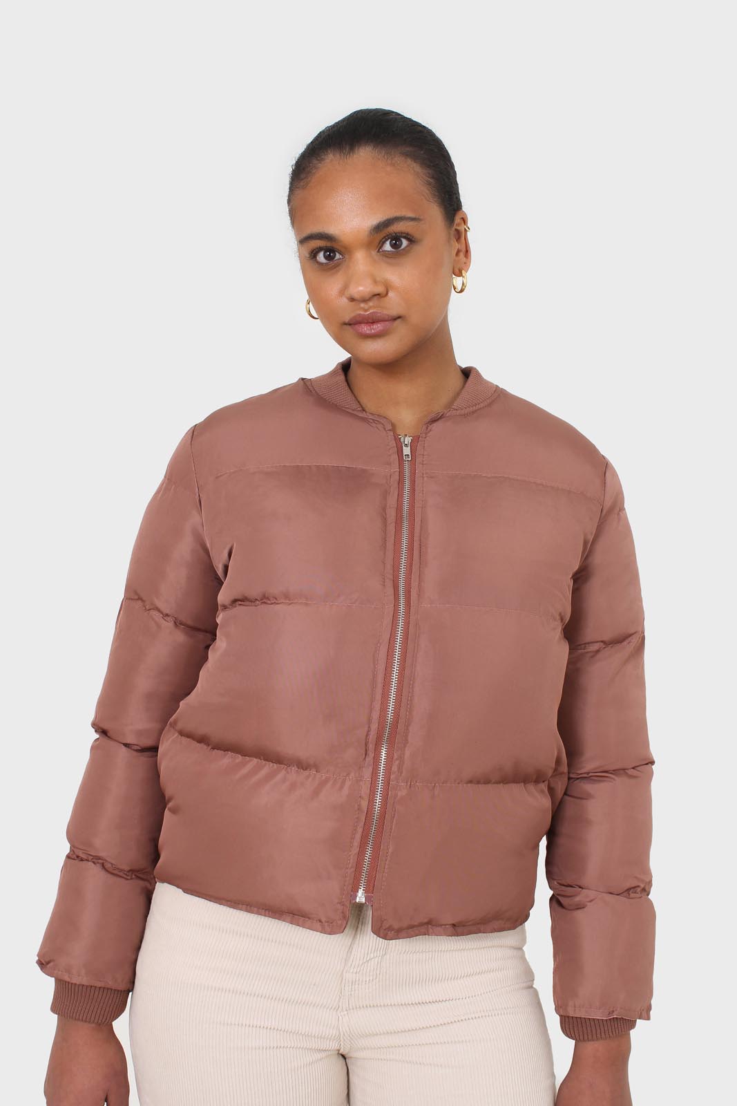 Brown round neck puffer jacket_8