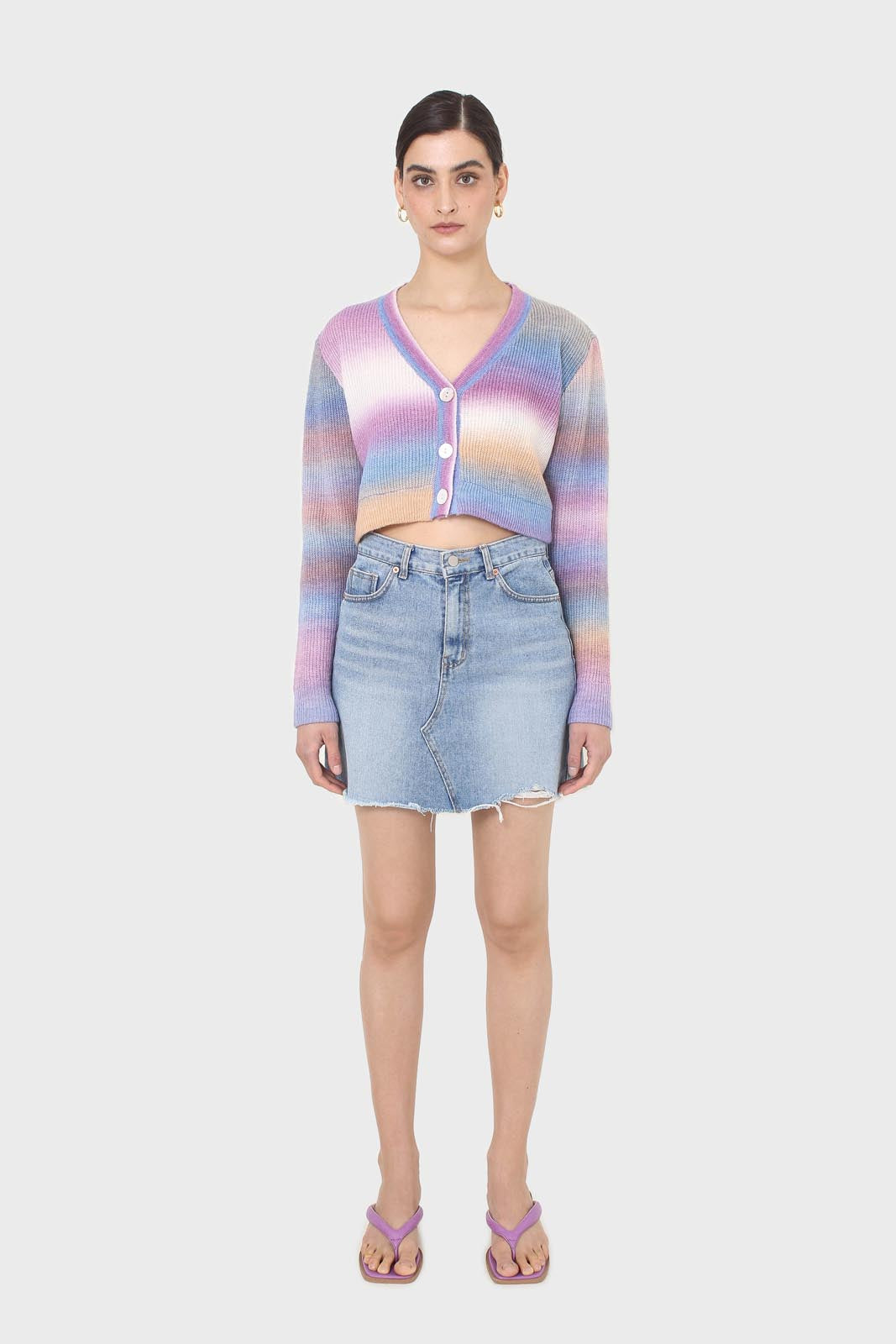 Purple thick striped cropped knit top_3