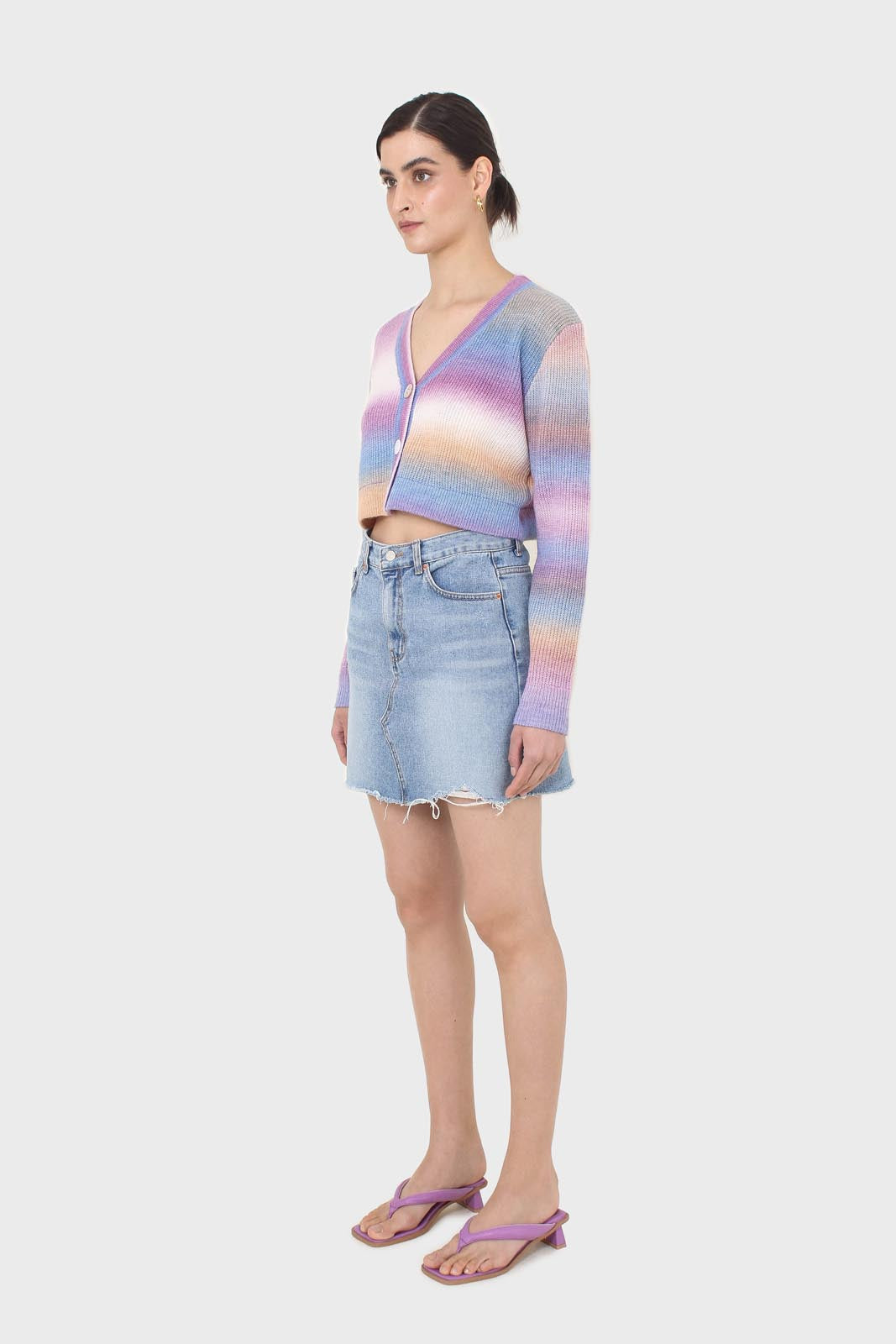 Purple thick striped cropped knit top_4