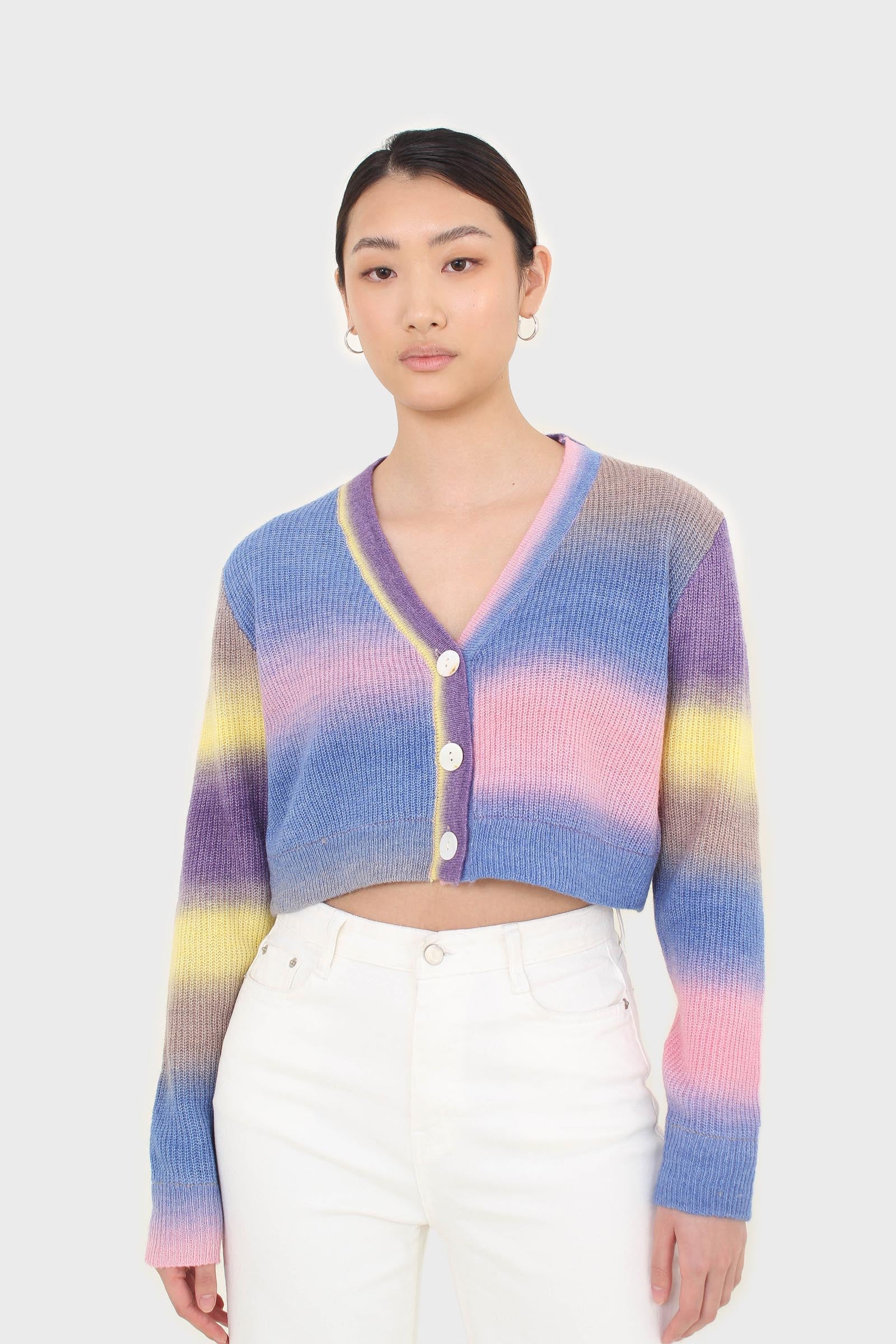 Rainbow thick striped cropped knit top_6