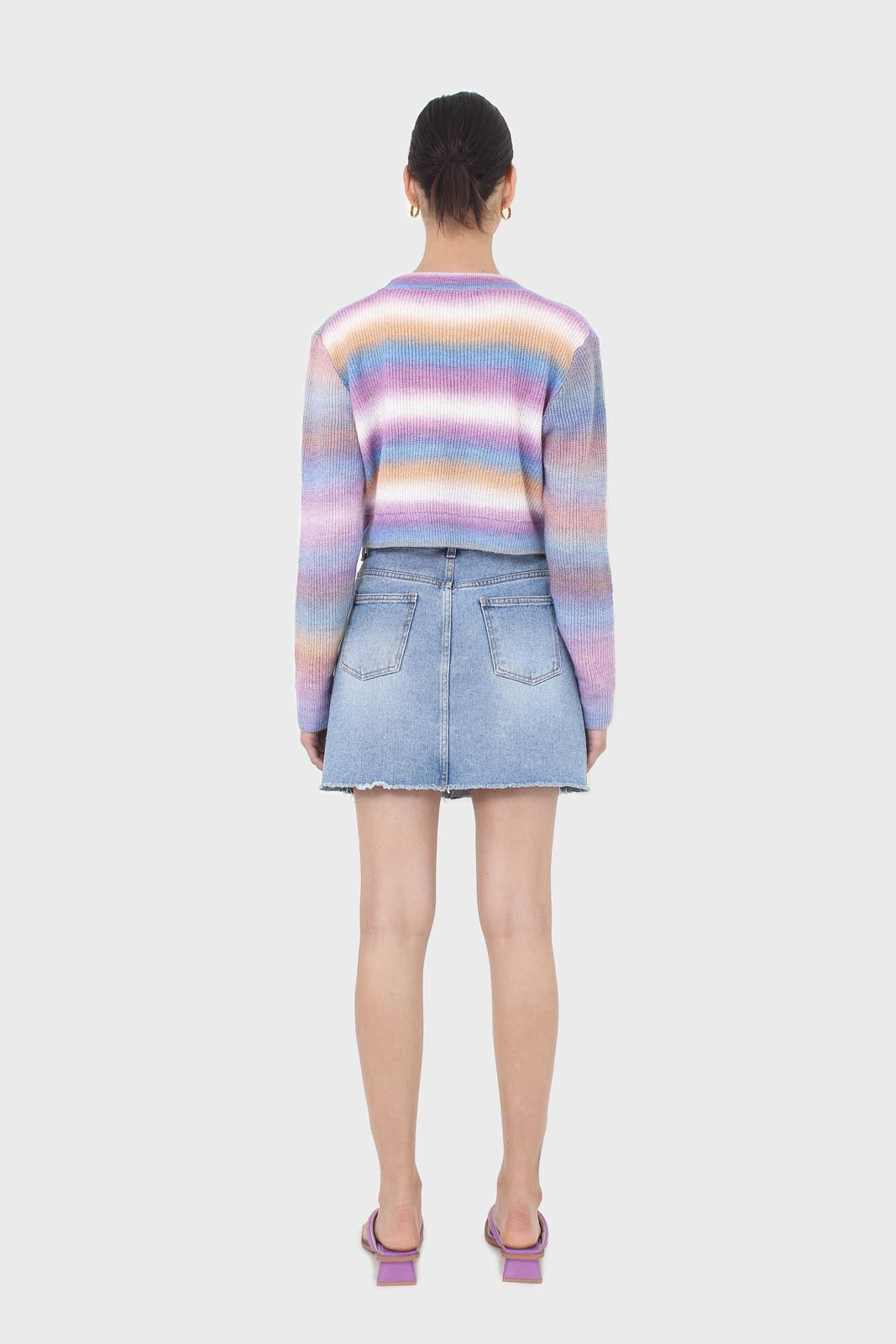 Purple thick striped cropped knit top_5