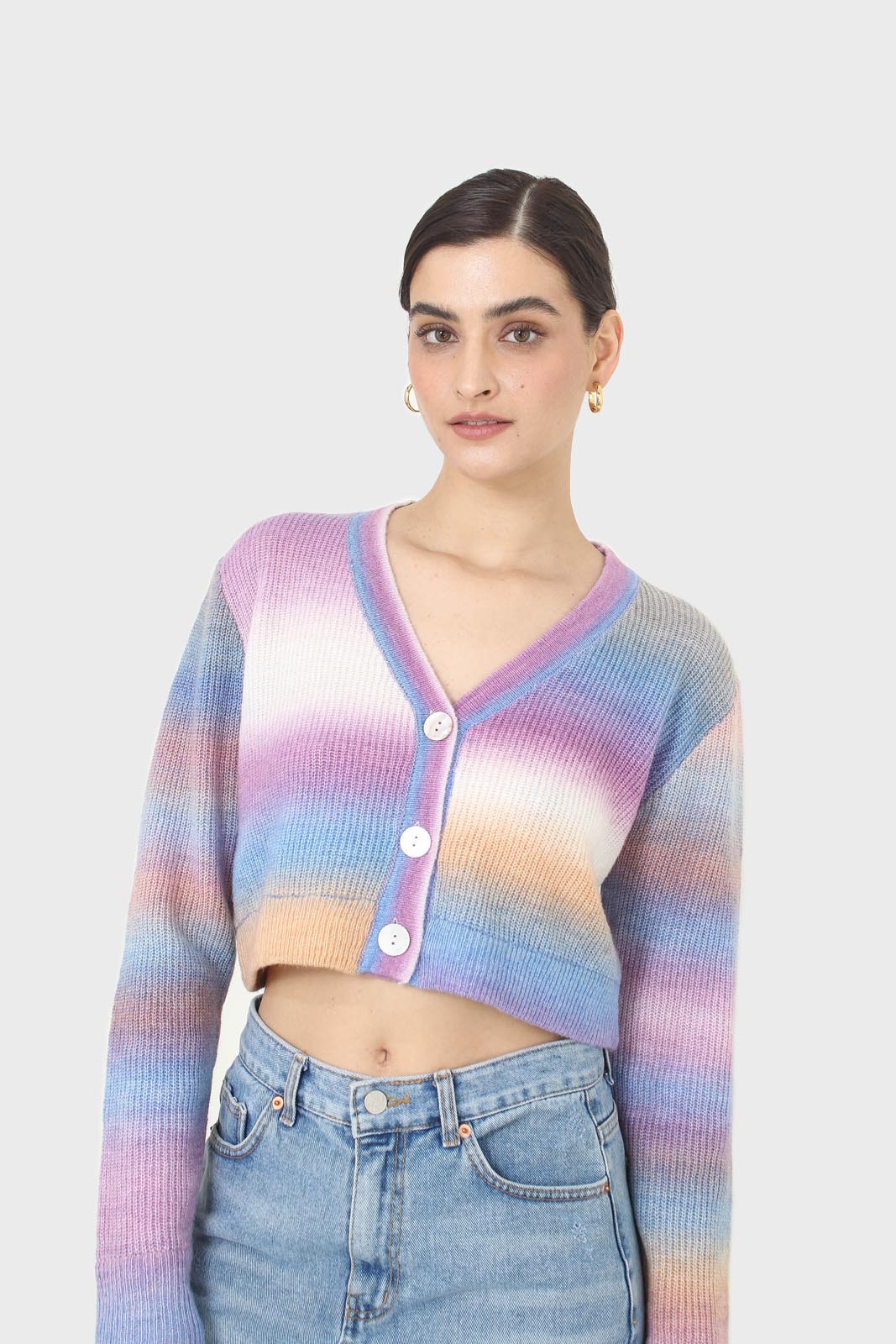 Purple thick striped cropped knit top_6