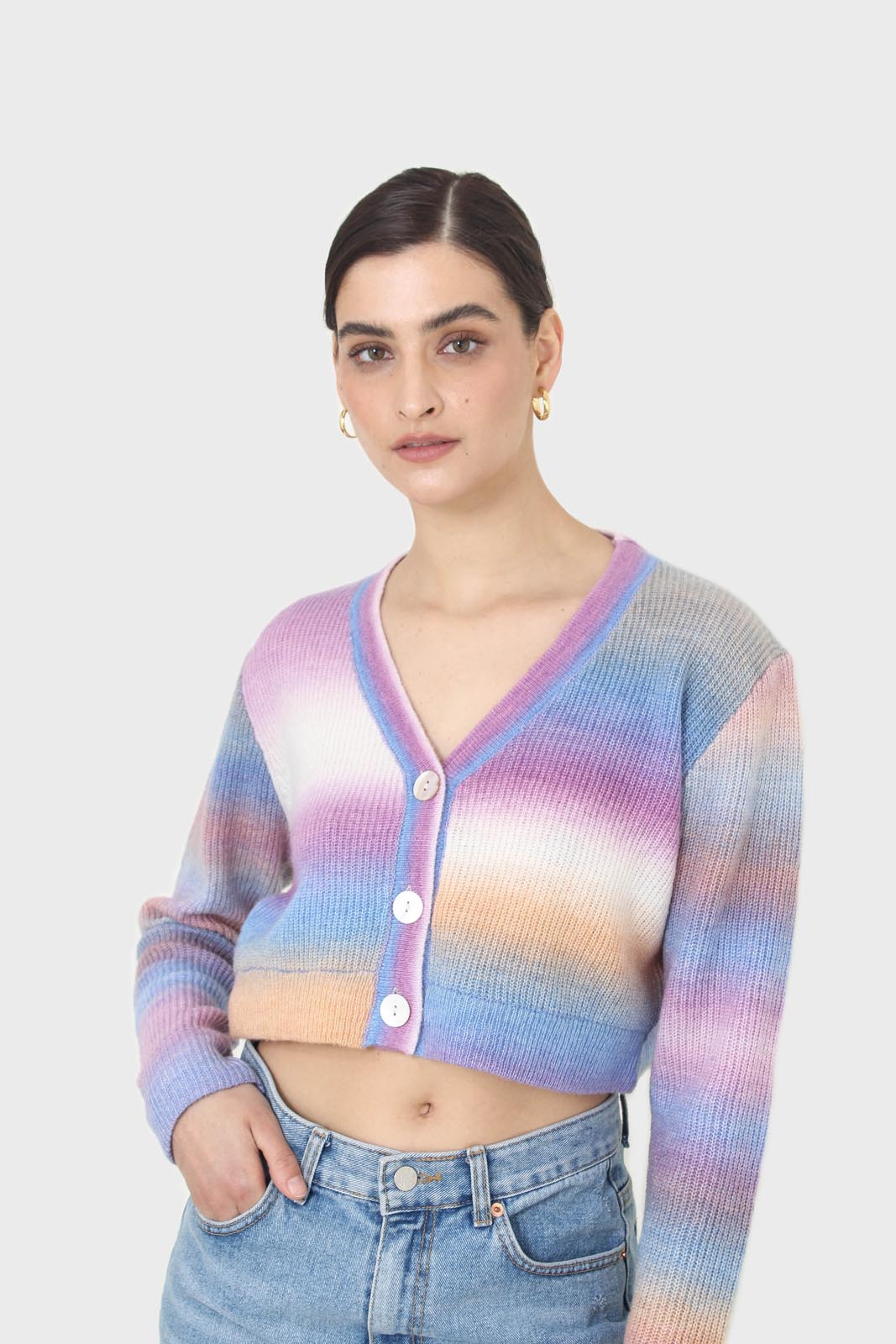 Purple thick striped cropped knit top_1