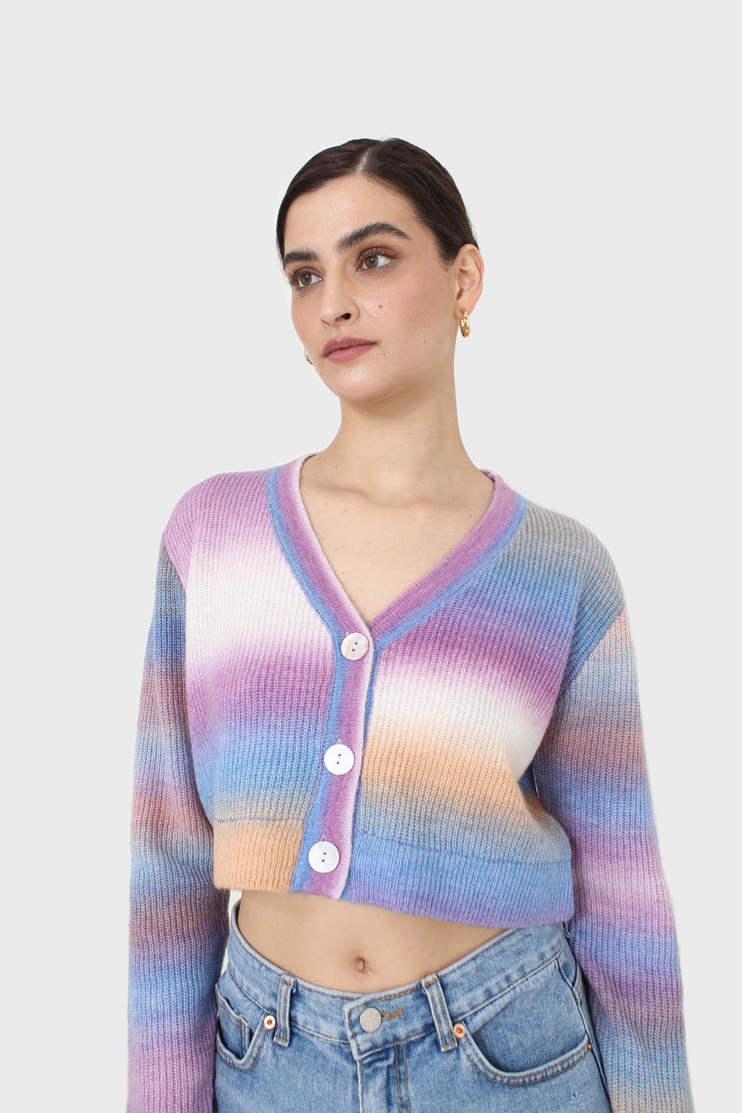 Purple thick striped cropped knit top_7