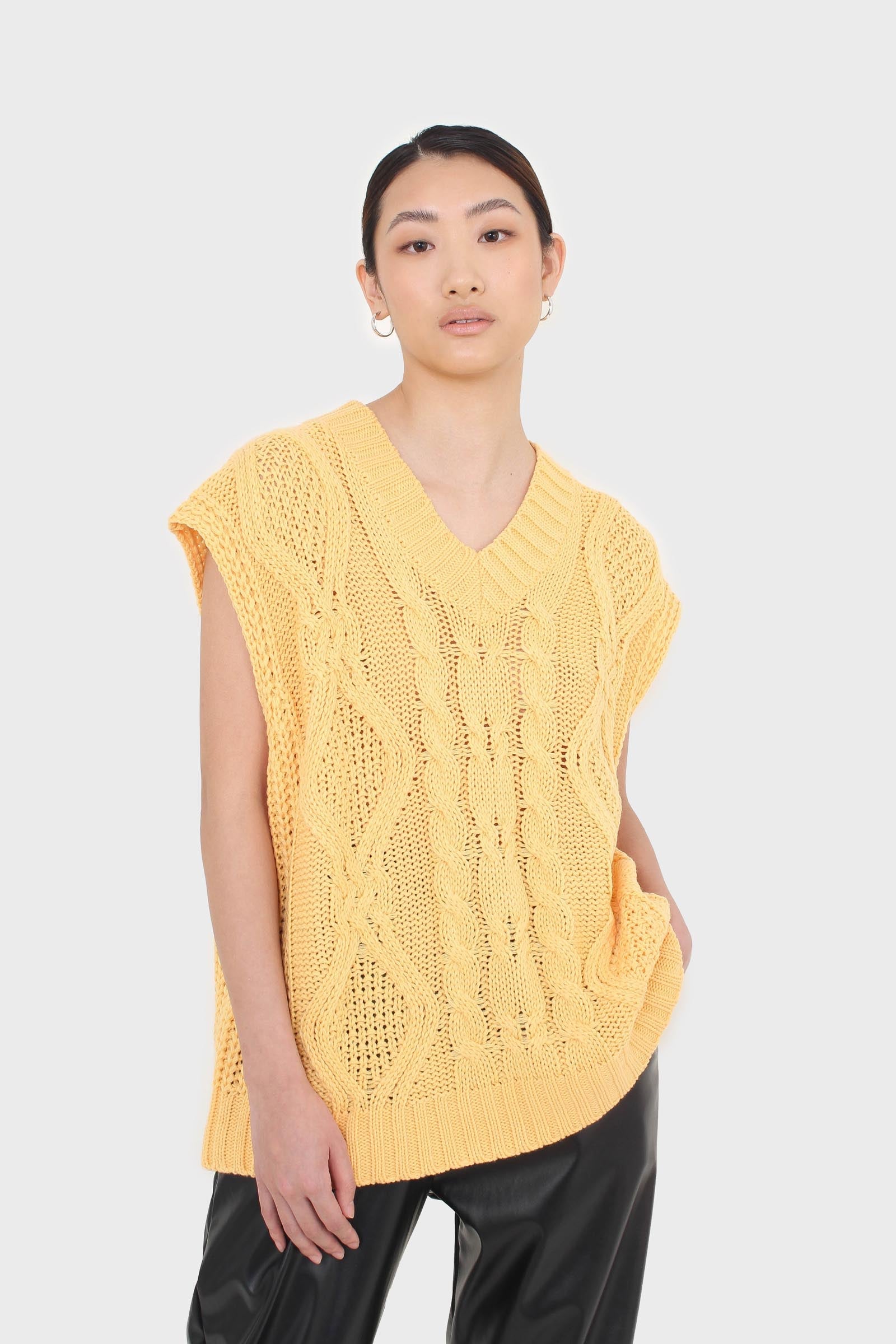 Bright orange cableknit sweater vest_1