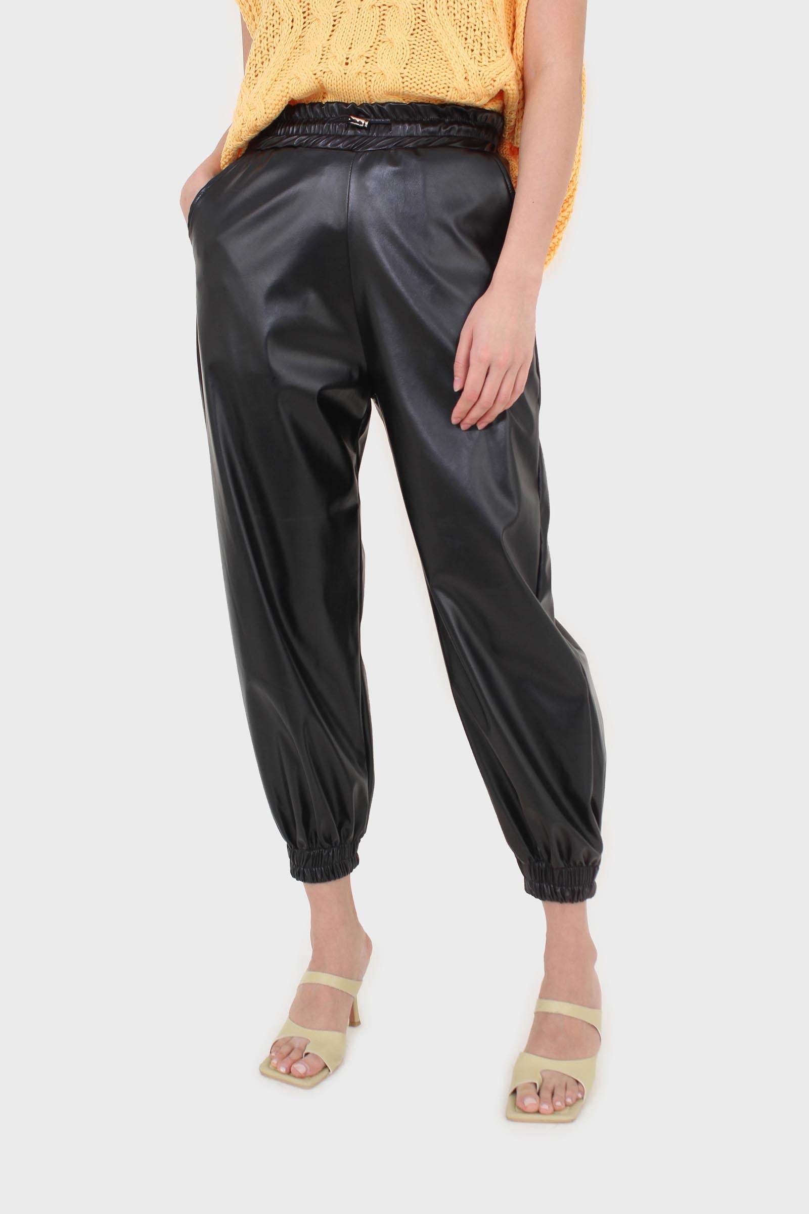 Black vegan leather jogging trousers_1