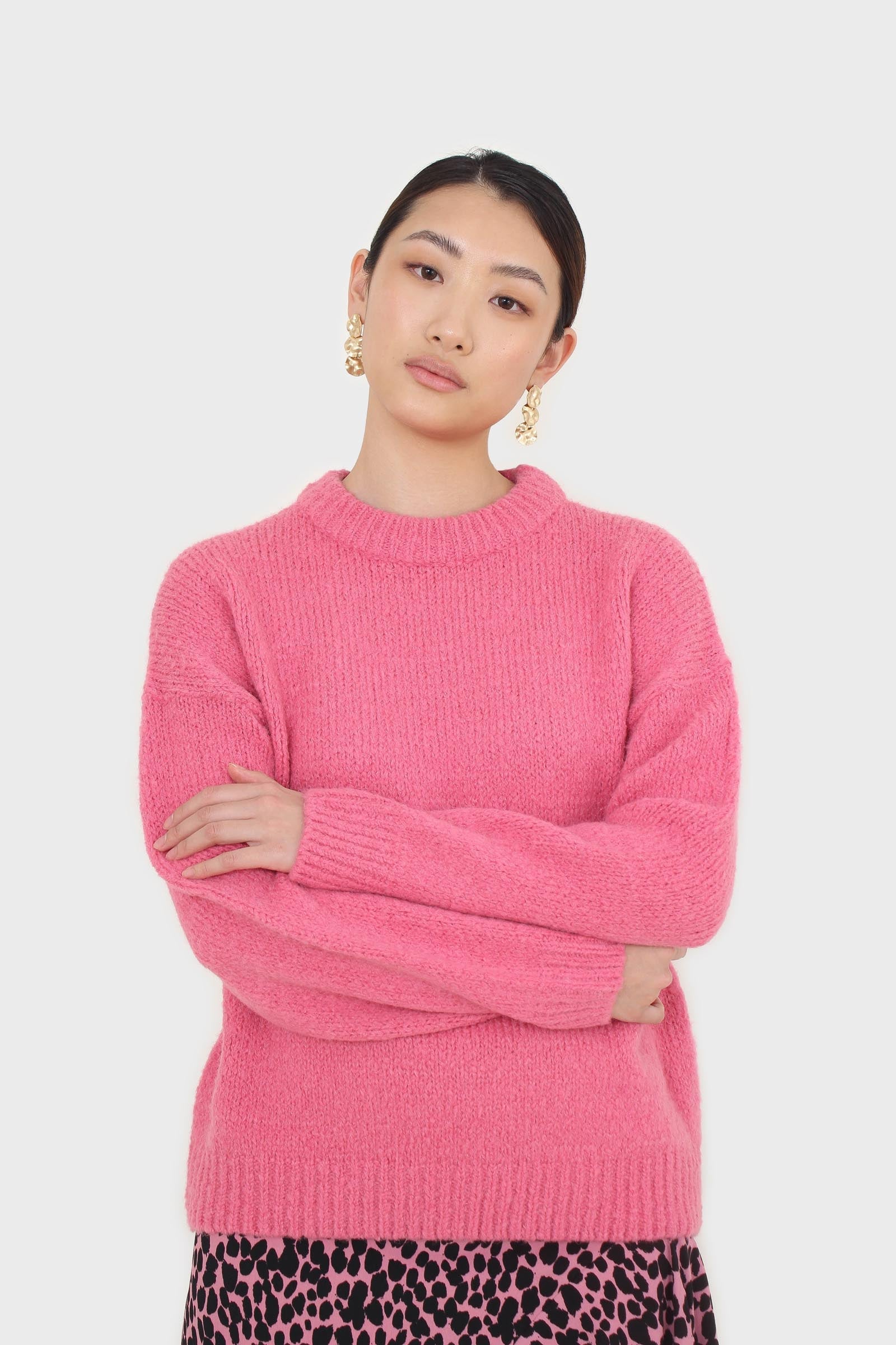 Hot pink oversized crew neck jumper_3