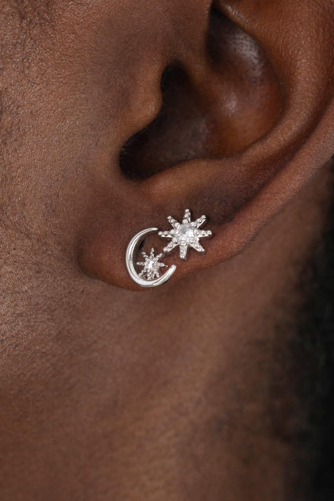 Silver moon and star diamante earrings_2