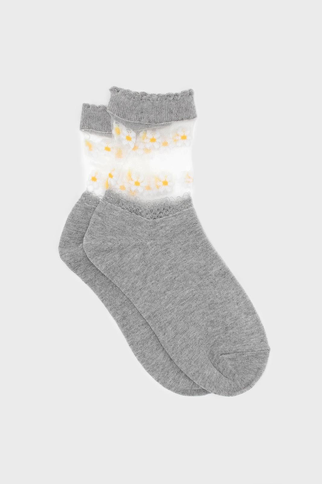 Grey sheer daisies ankle block socks_1