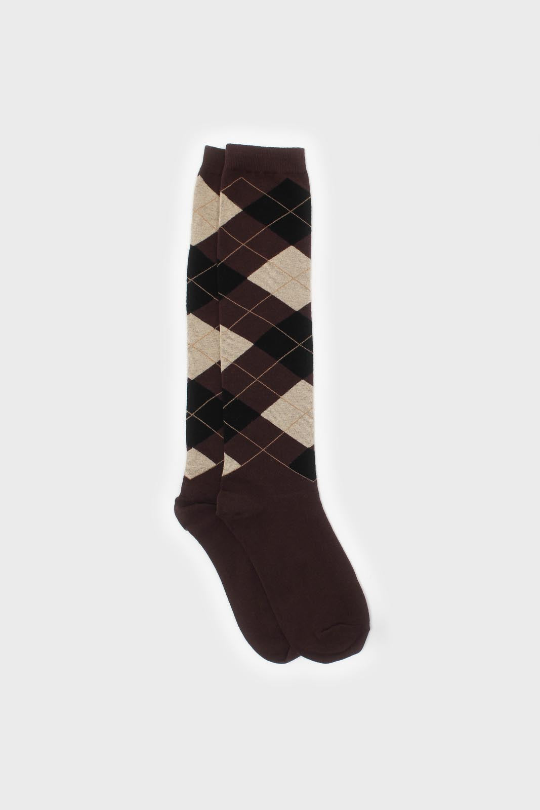 Brown argyle knee high socks_1