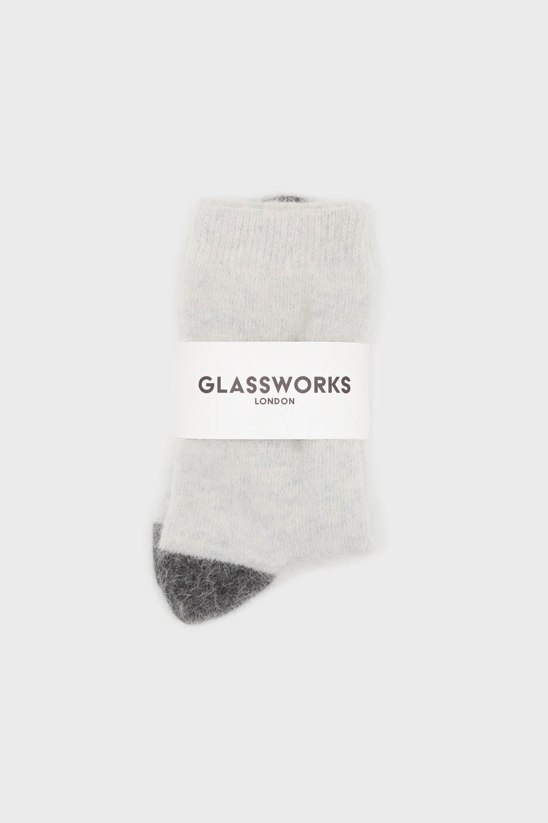 Ivory and charcoal furry color block angora socks_2