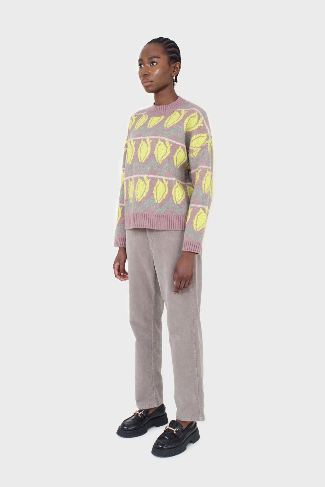Lilac and yellow intarsia tulip crew neck jumper_4