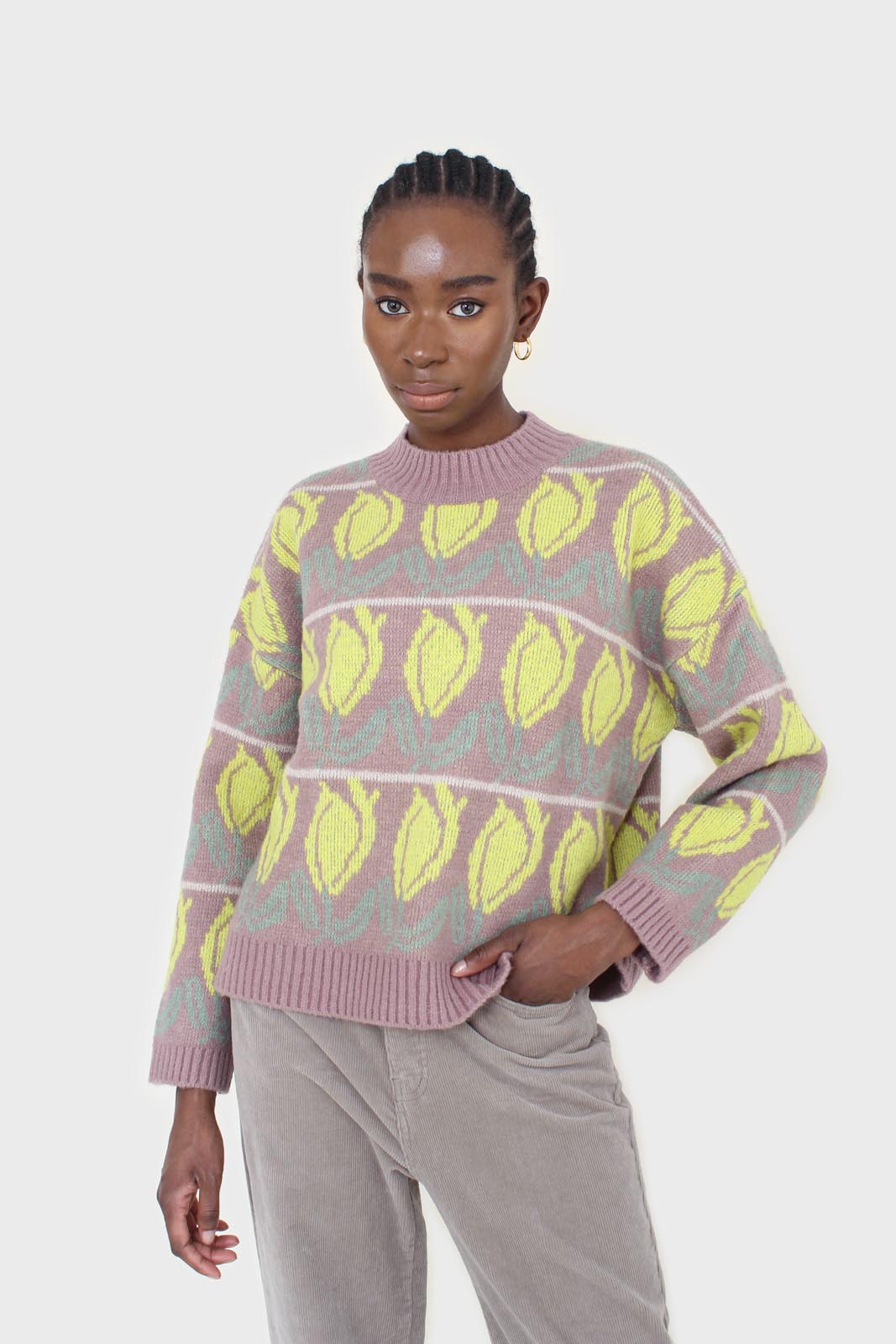 Lilac and yellow intarsia tulip crew neck jumper_1