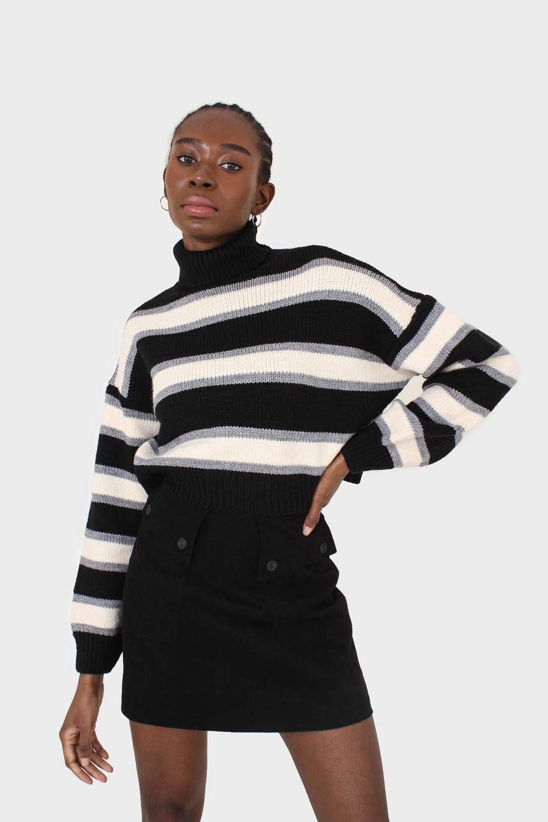 Black and ivory bold striped turtleneck jumper_1