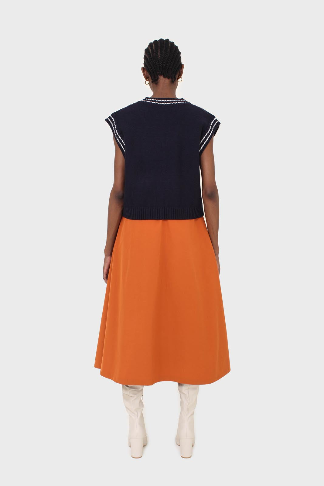 Orange button up patch pocket midi skirt_5