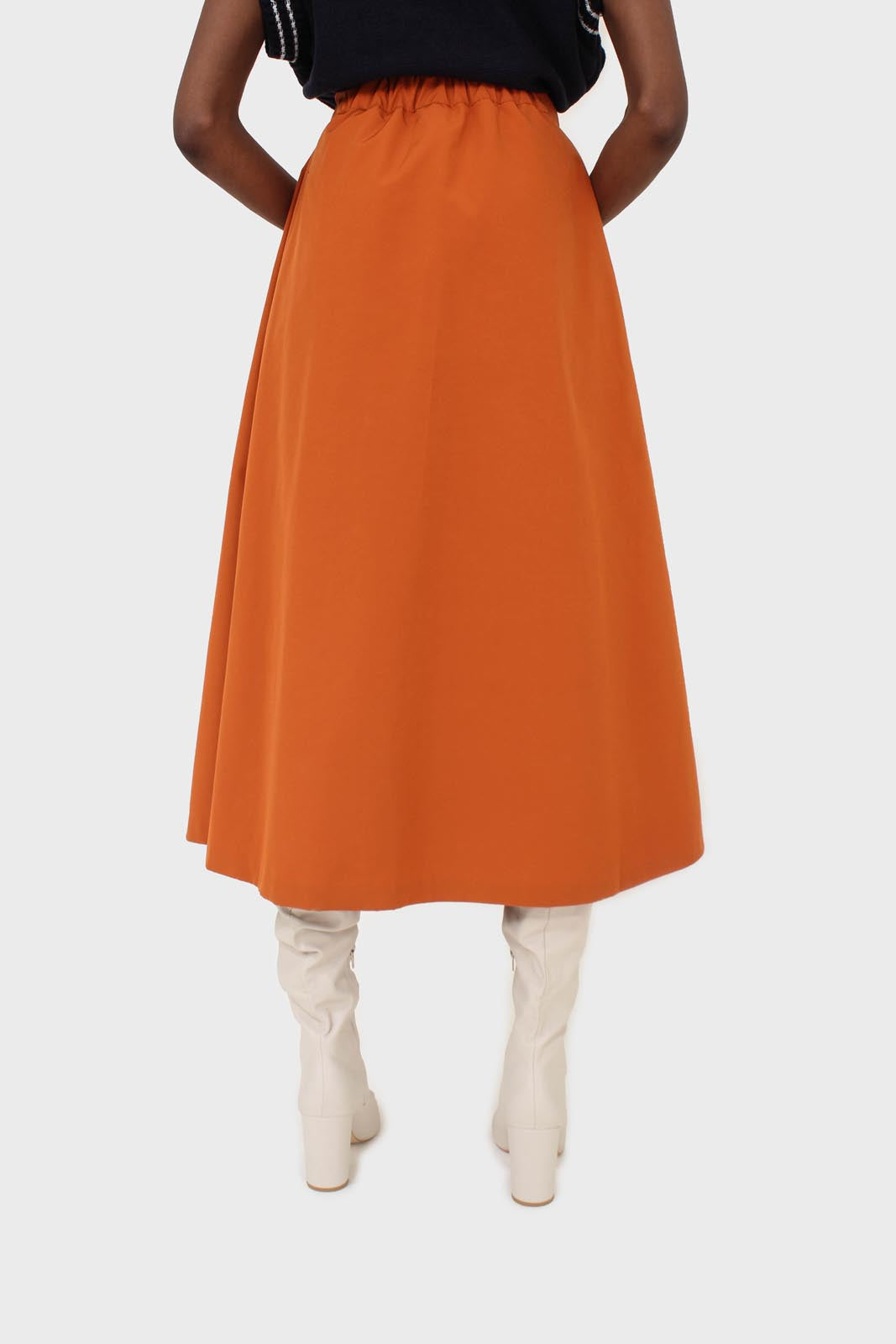 Orange button up patch pocket midi skirt_6