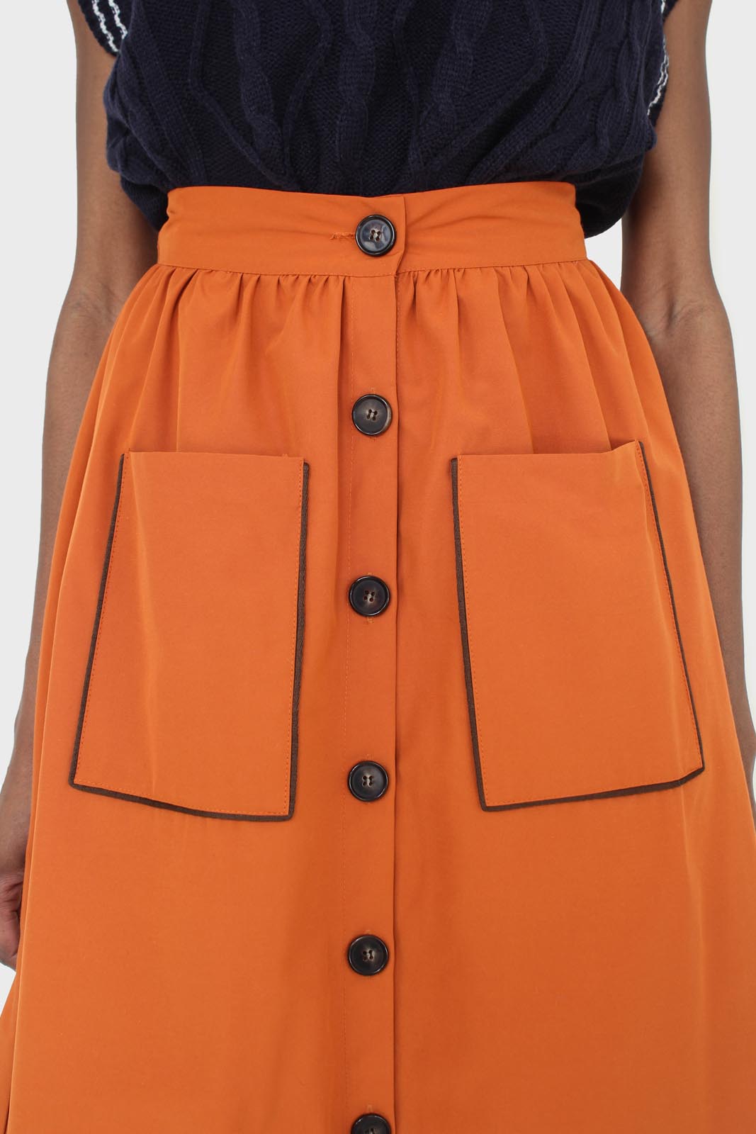 Orange button up patch pocket midi skirt_2