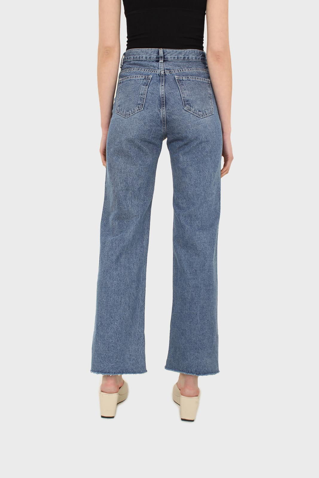 Mid blue high waisted cuffed jeans - 608_7