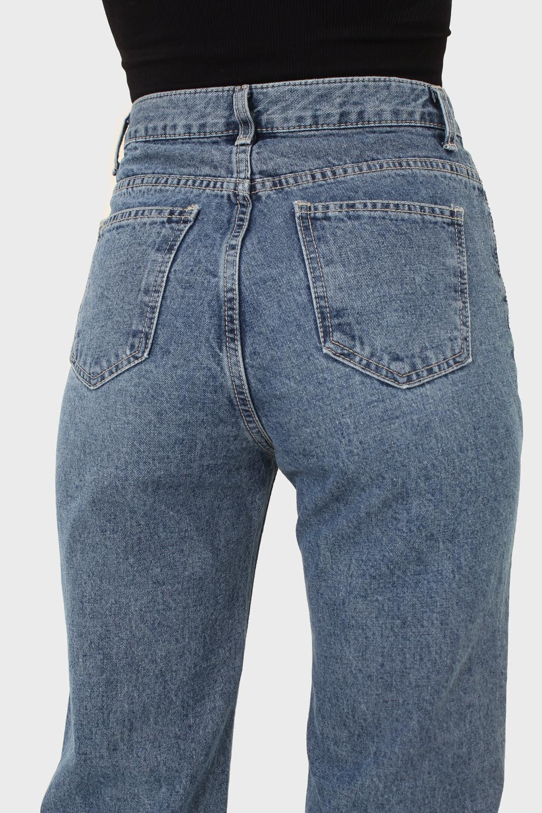 Mid blue high waisted cuffed jeans - 608_2