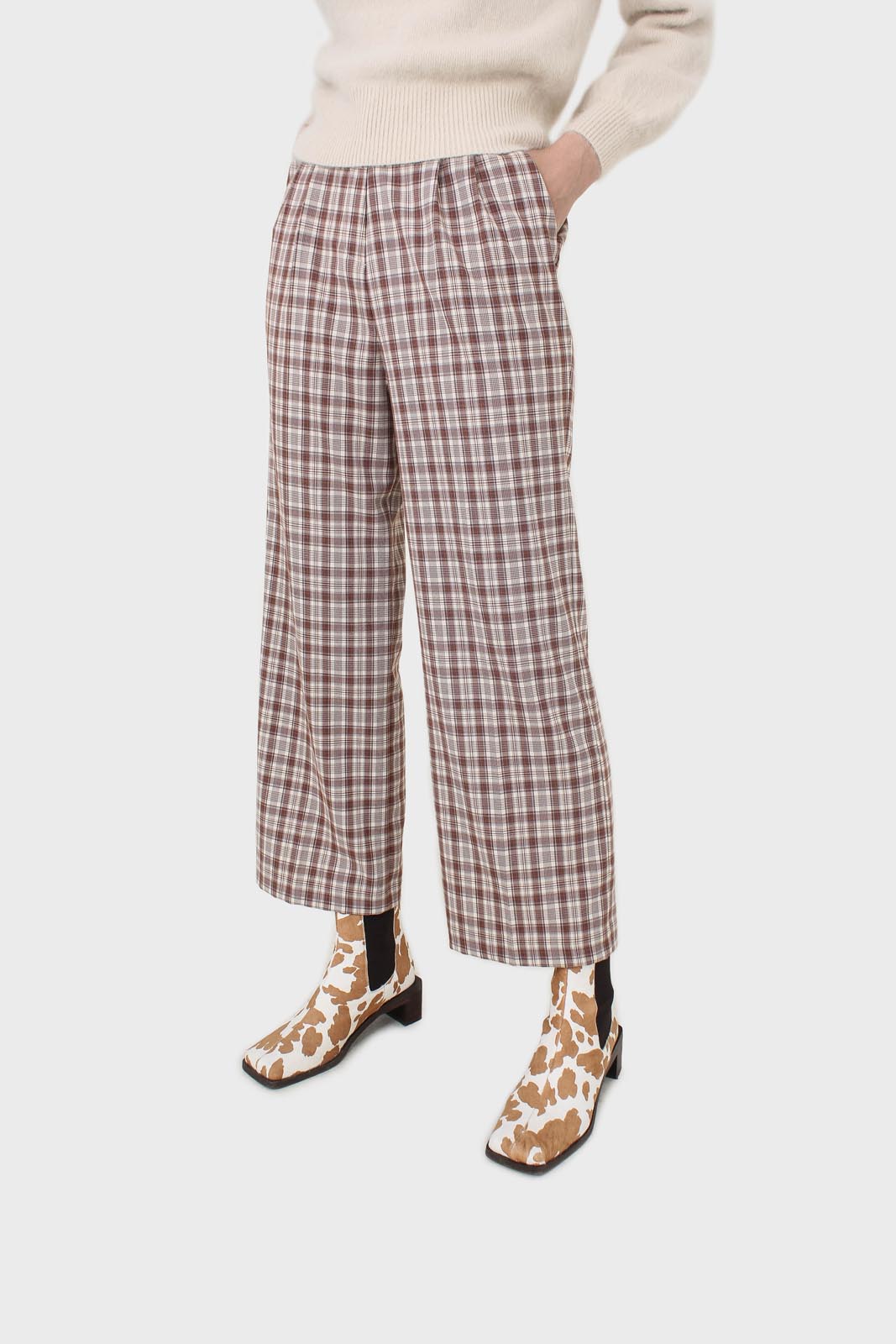Brown plaid wide leg trousers_6