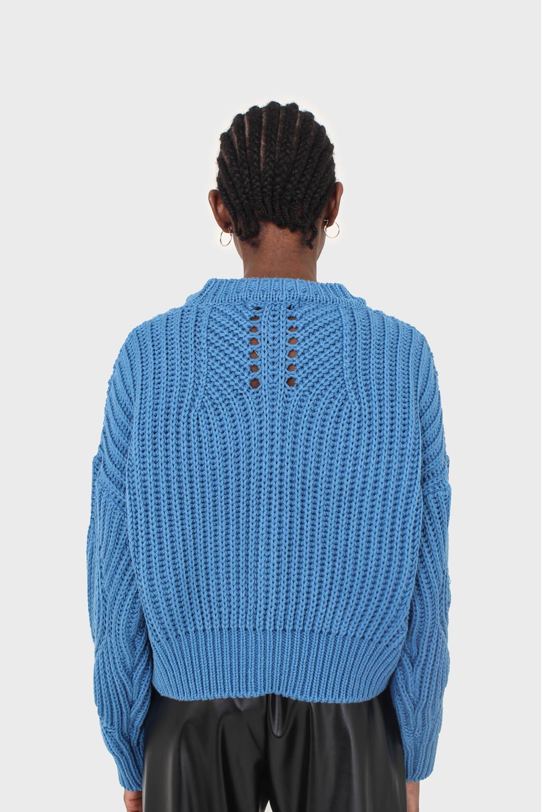Bright blue diagonal weave loose fit jumper_11