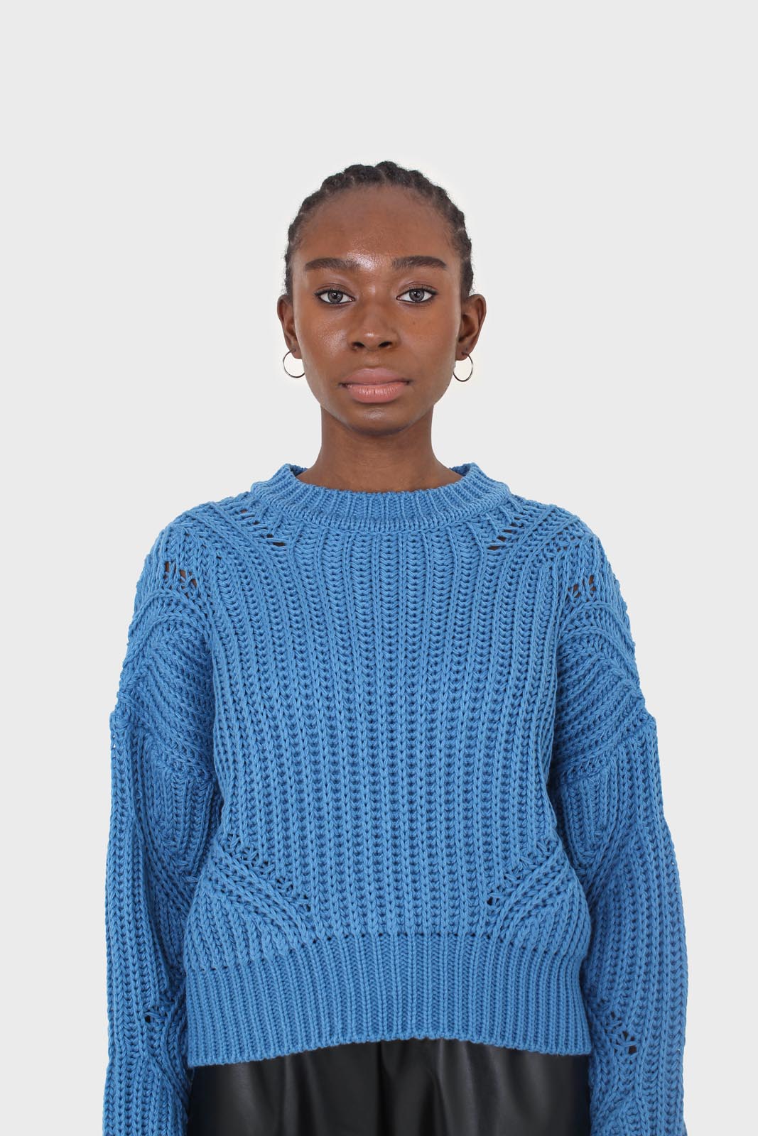 Bright blue diagonal weave loose fit jumper_5