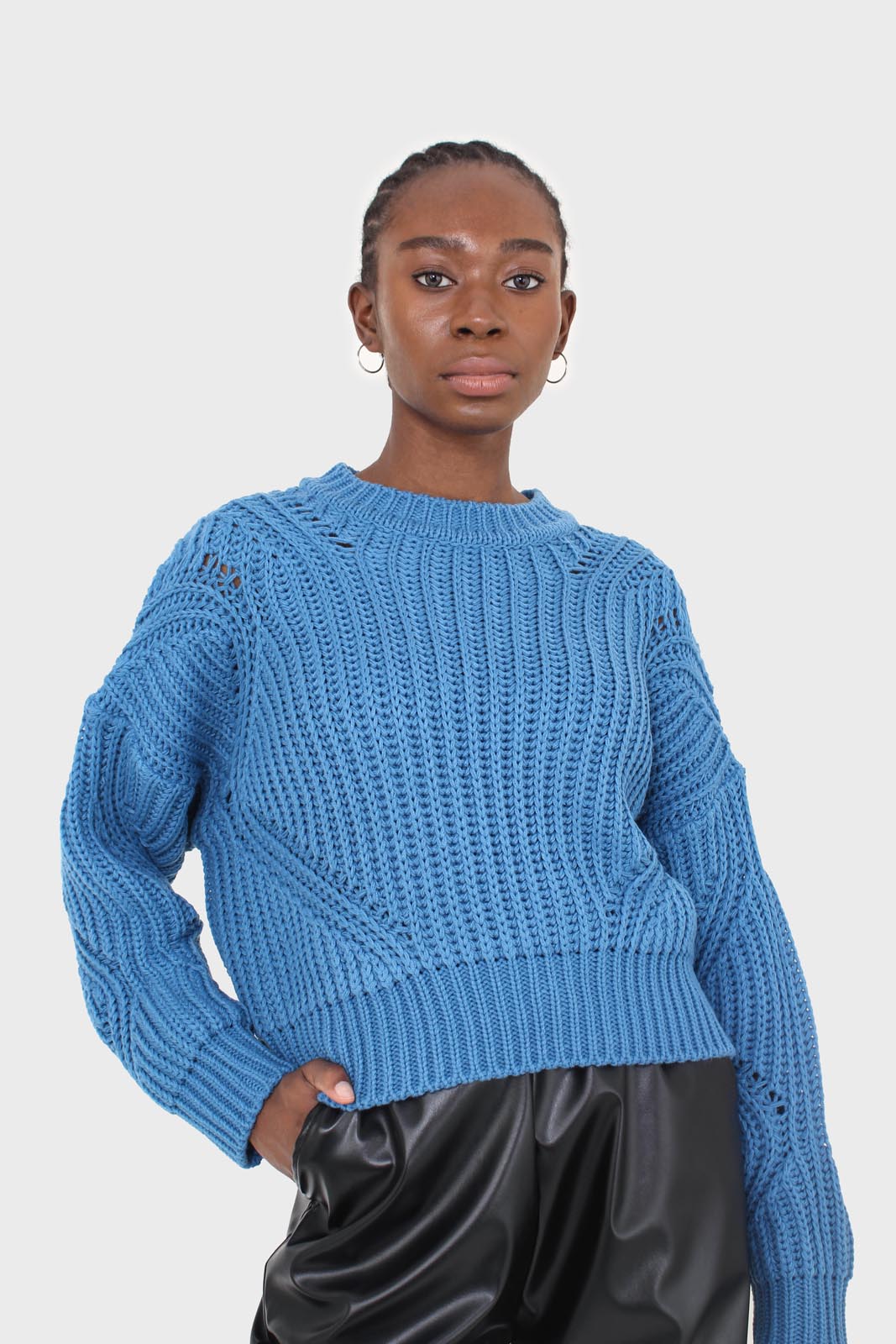 Bright blue diagonal weave loose fit jumper_7