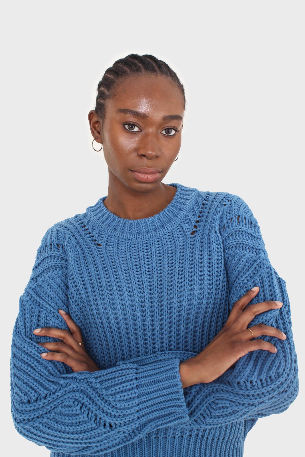 Bright blue diagonal weave loose fit jumper_9