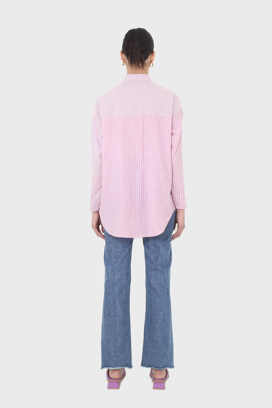 Pink and white multistripe loose fit shirt_6