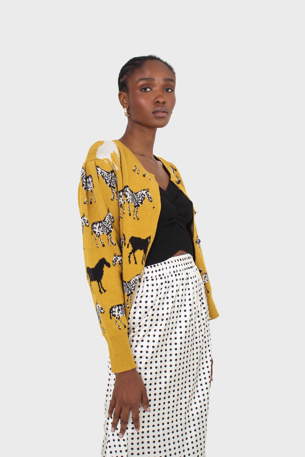 Ivory and black polka dot elasticated waistband maxi skirt_7