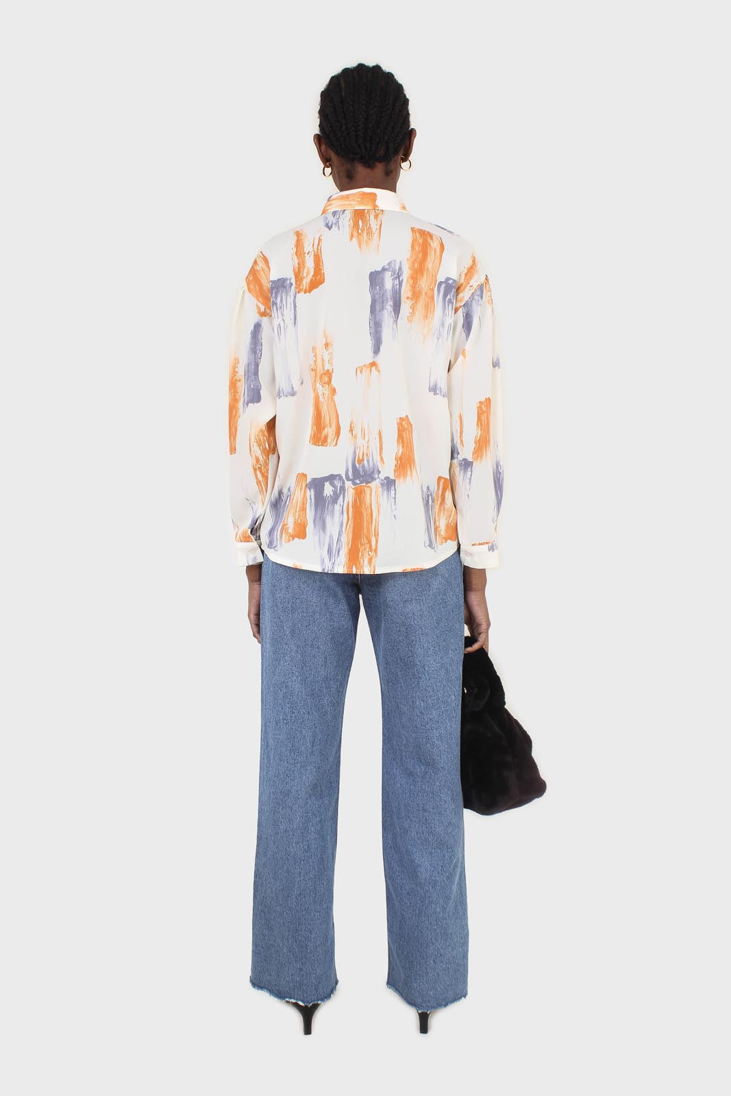 Ivory and orange water color print shirt blouse_4