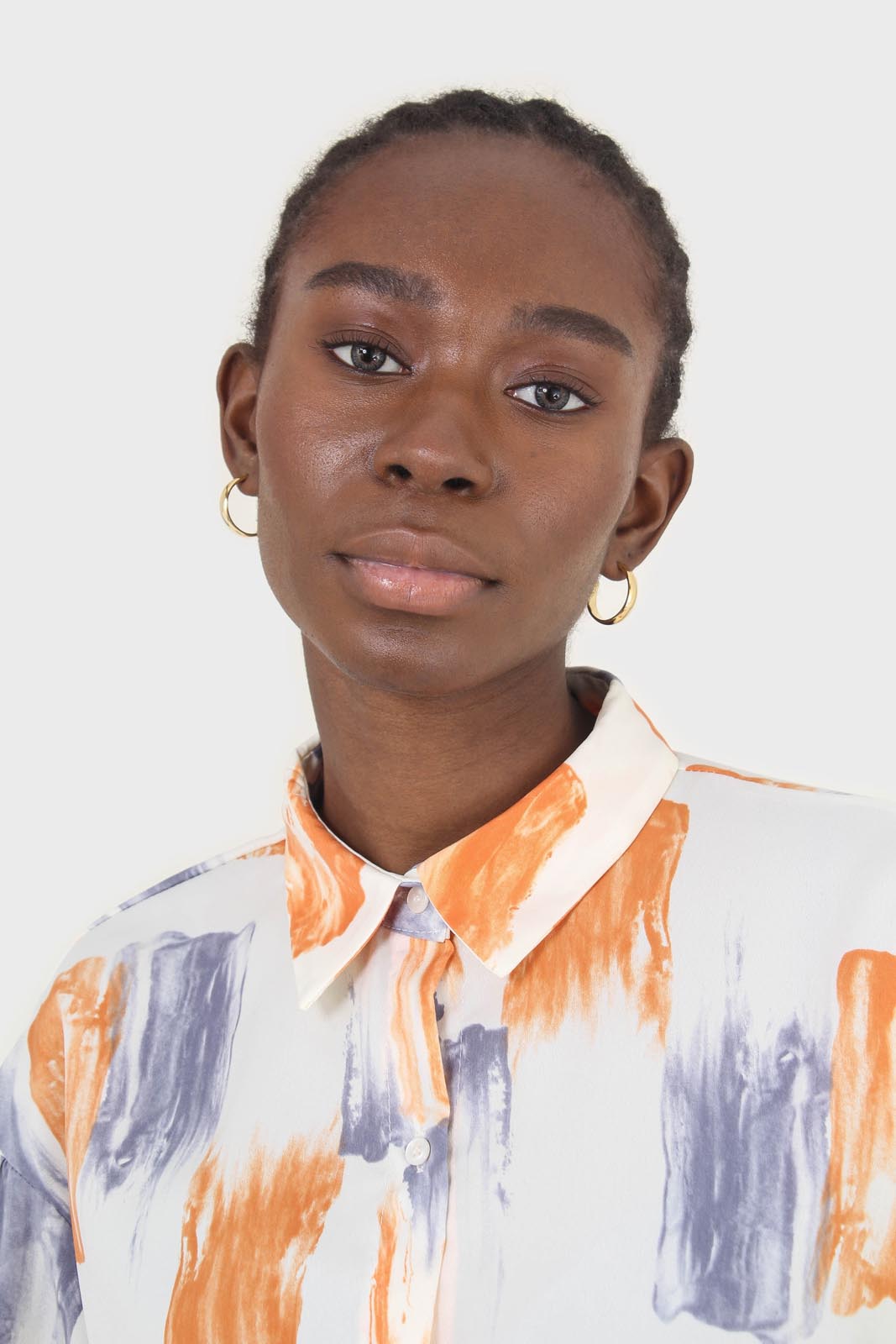 Ivory and orange water color print shirt blouse_9