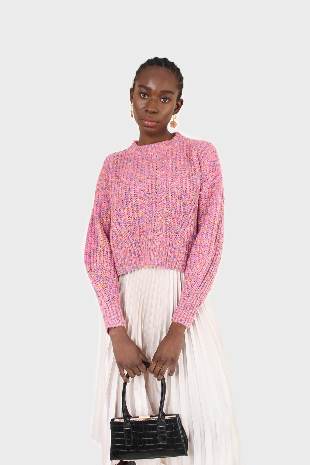 Pink rainbow fleck cropped jumper_1